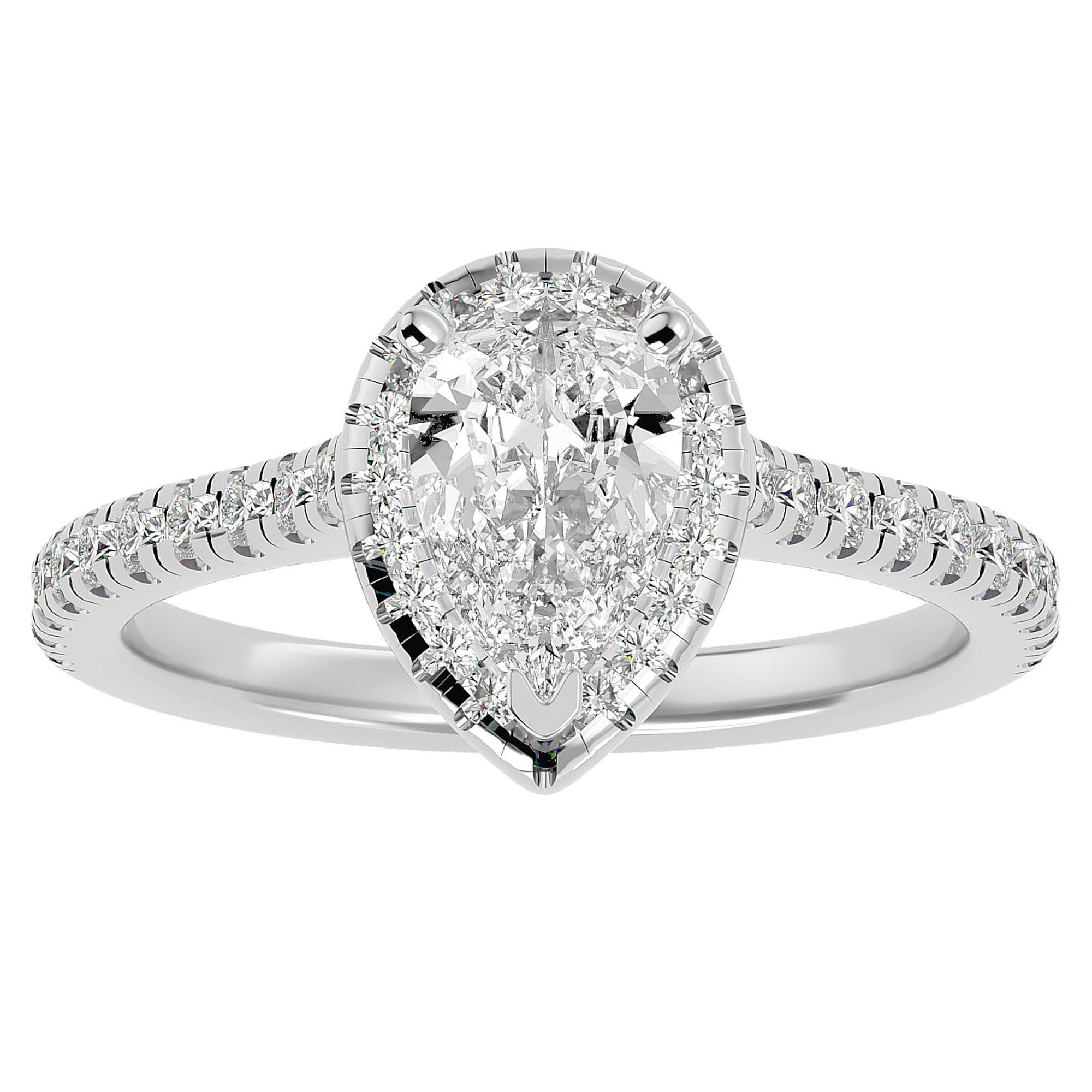 Inel de Logodnă Pavé din Aur 14k cu Diamante Naturale Pară Fațetată de 1.09 ct din 14k Aur Alb - Castelo.ro