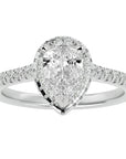Inel de Logodnă Pavé din Aur 14k cu Diamante Naturale Pară Fațetată de 1.09 ct din 14k Aur Alb - Castelo.ro
