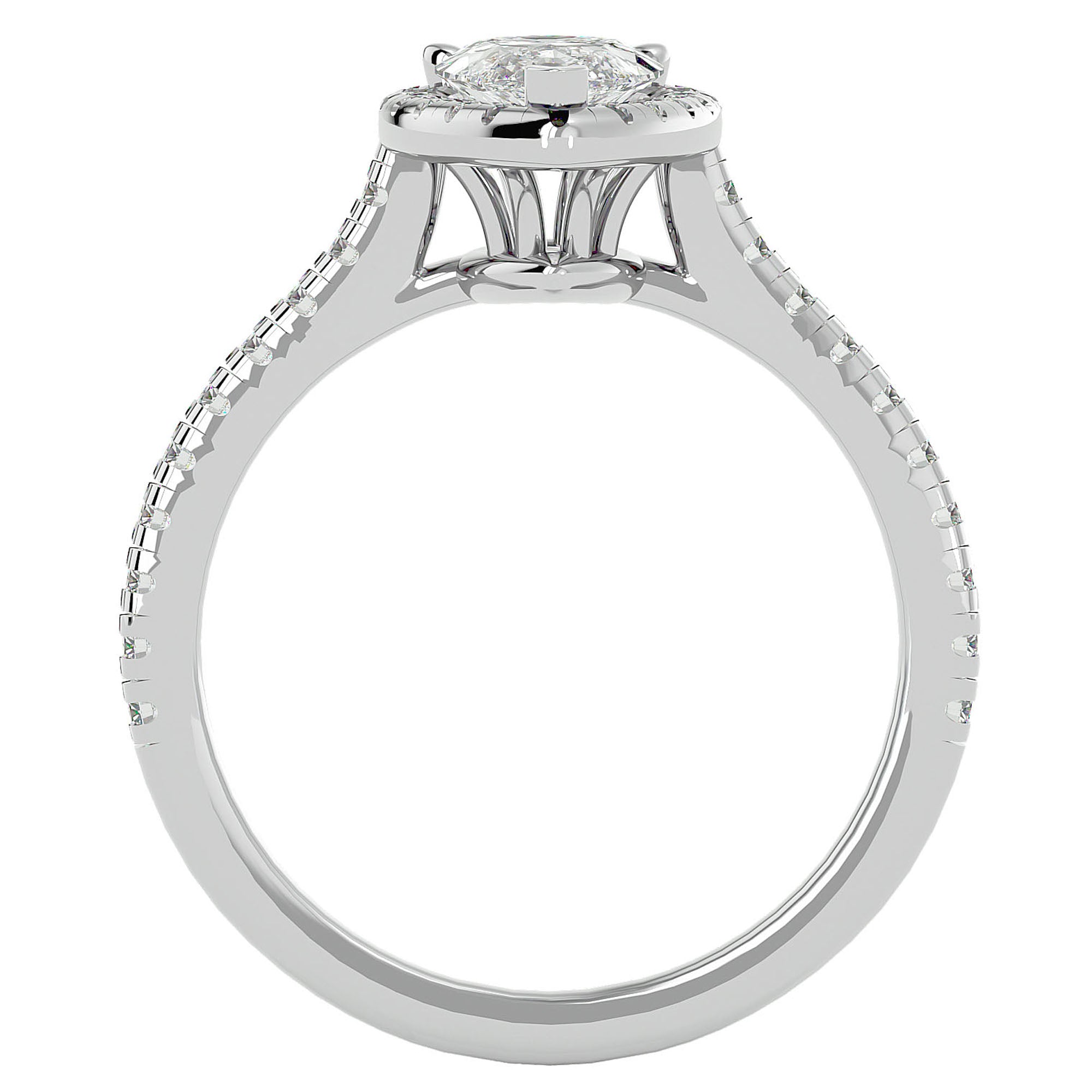 Inel de Logodnă Pavé din Aur 14k cu Diamante Naturale Pară Fațetată de 1.09 ct din 14k Aur Alb - Castelo.ro