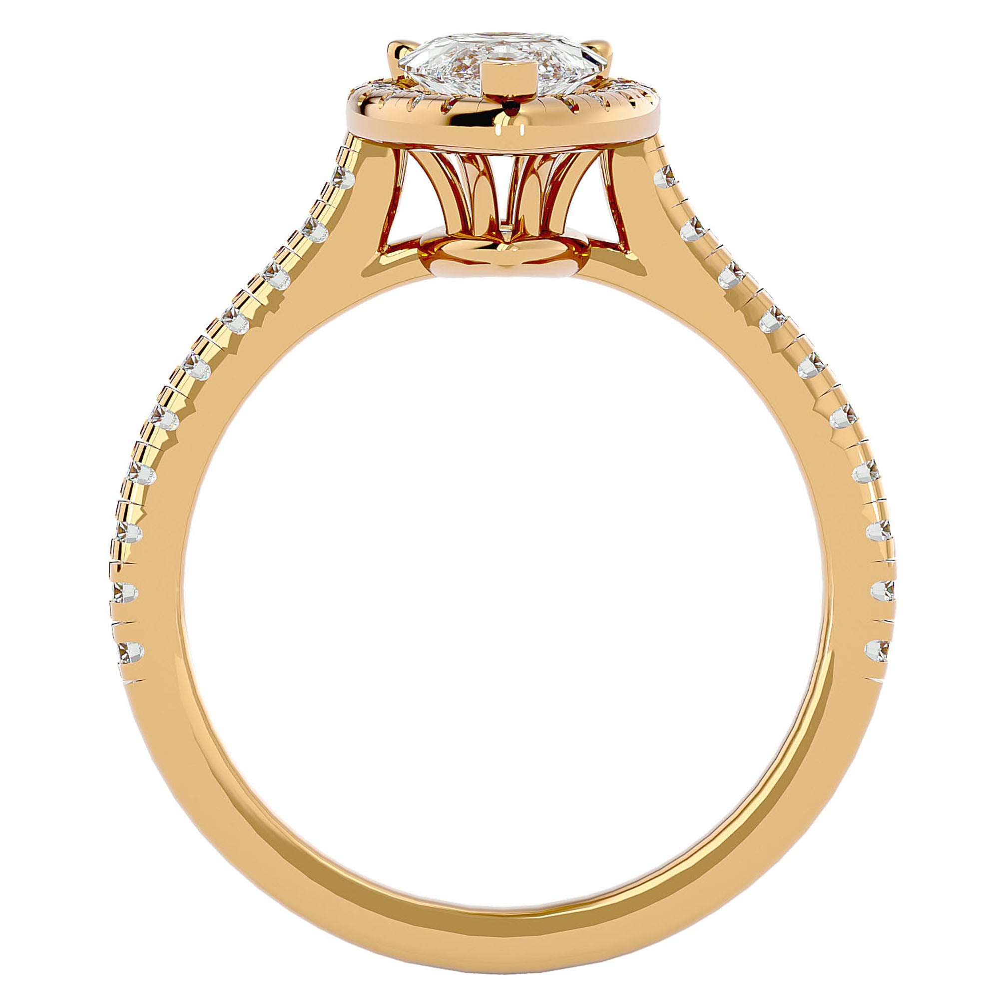 Inel de Logodnă Pavé din Aur 14k cu Diamante Naturale Pară Fațetată de 1.09 ct din 14k Aur Galben - Castelo.ro