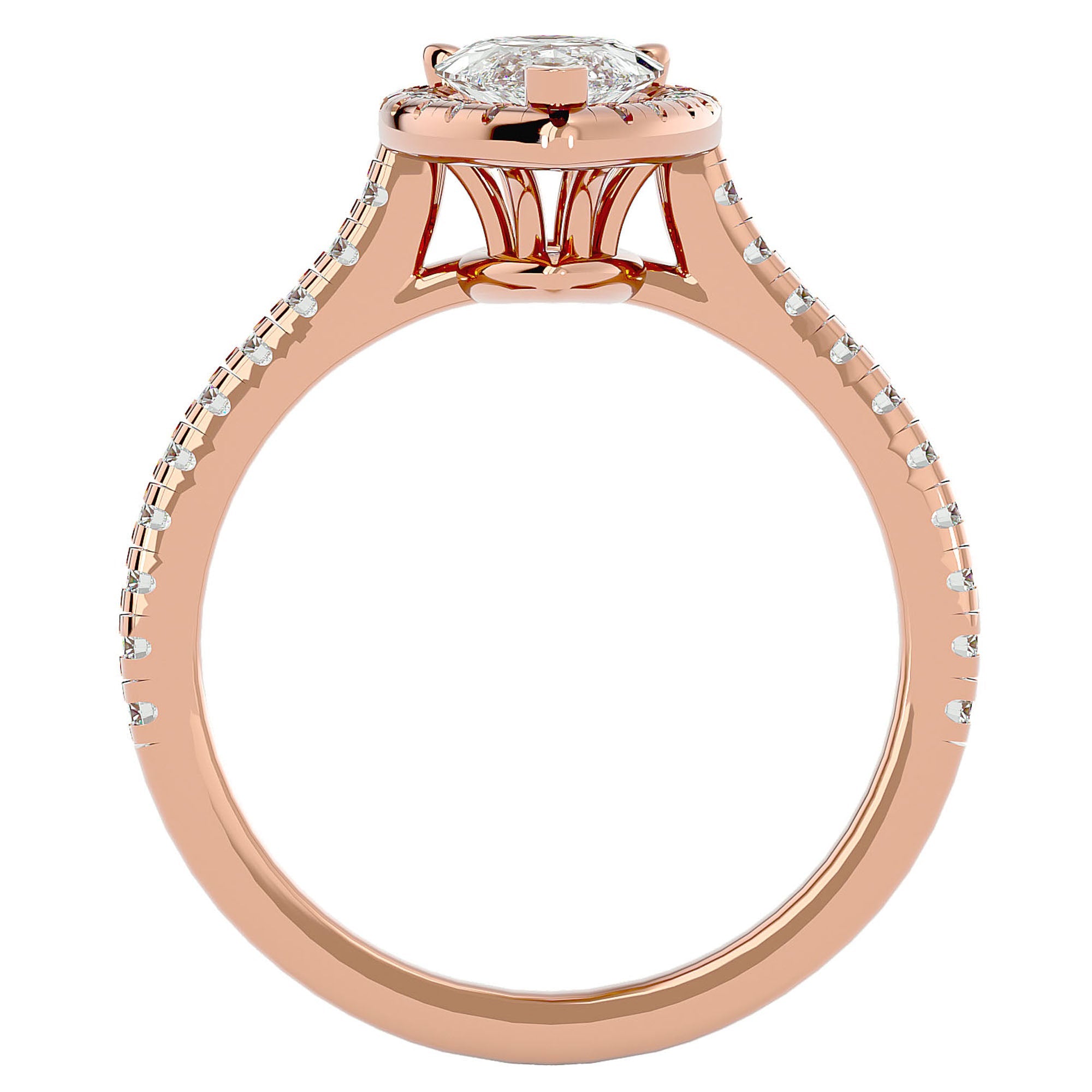 Inel de Logodnă Pavé din Aur 14k cu Diamante Naturale Pară Fațetată de 1.09 ct din 14k Aur Roz - Castelo.ro