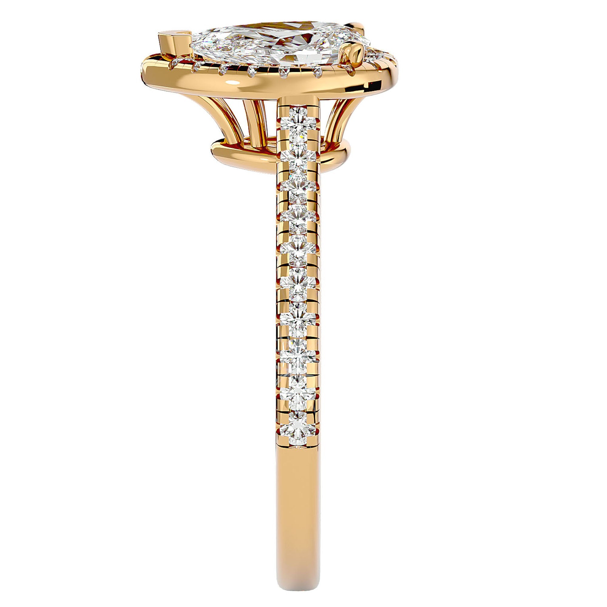 Inel de Logodnă Pavé din Aur 14k cu Diamante Naturale Pară Fațetată de 1.09 ct din 14k Aur Galben - Castelo.ro