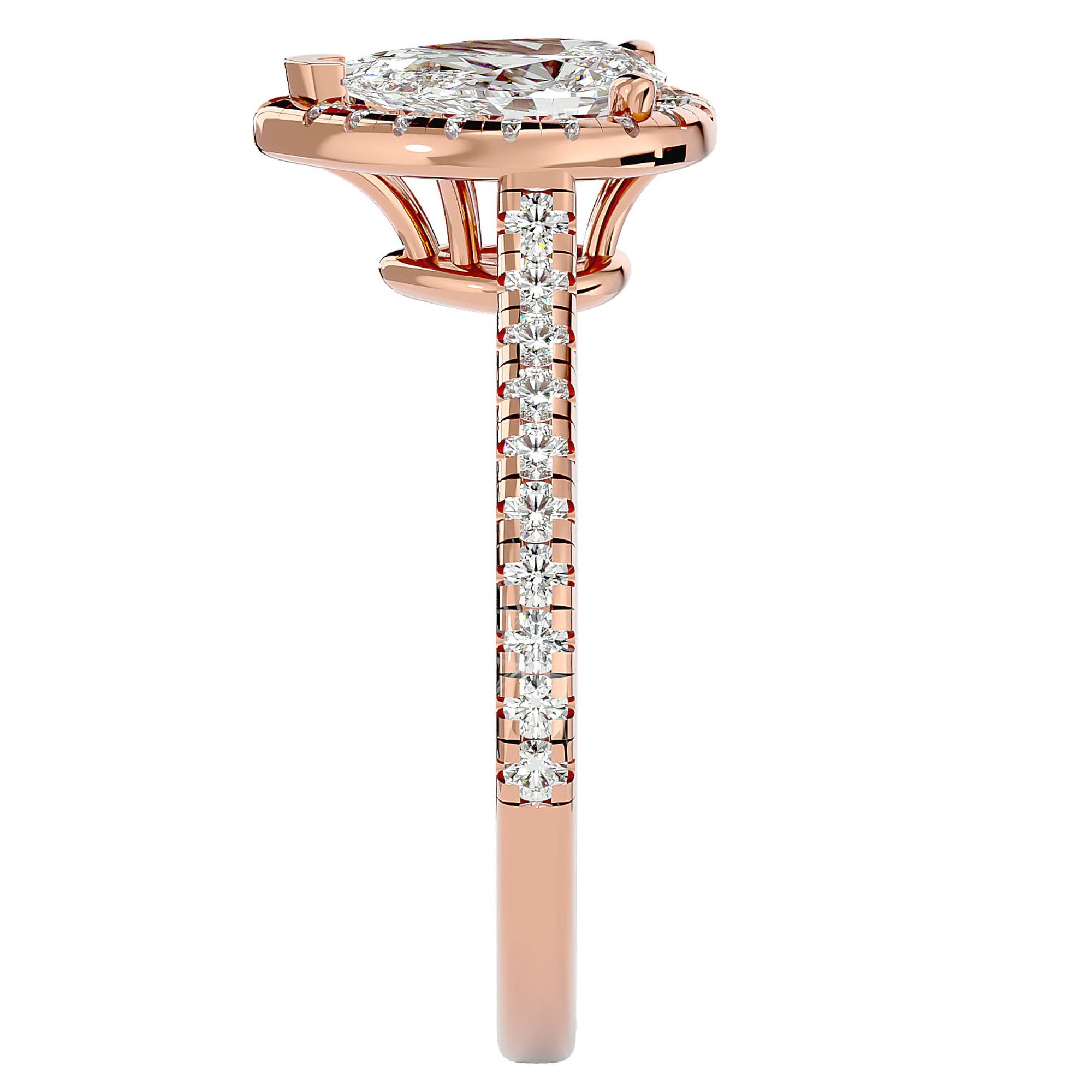 Inel de Logodnă Pavé din Aur 14k cu Diamante Naturale Pară Fațetată de 1.09 ct din 14k Aur Roz - Castelo.ro