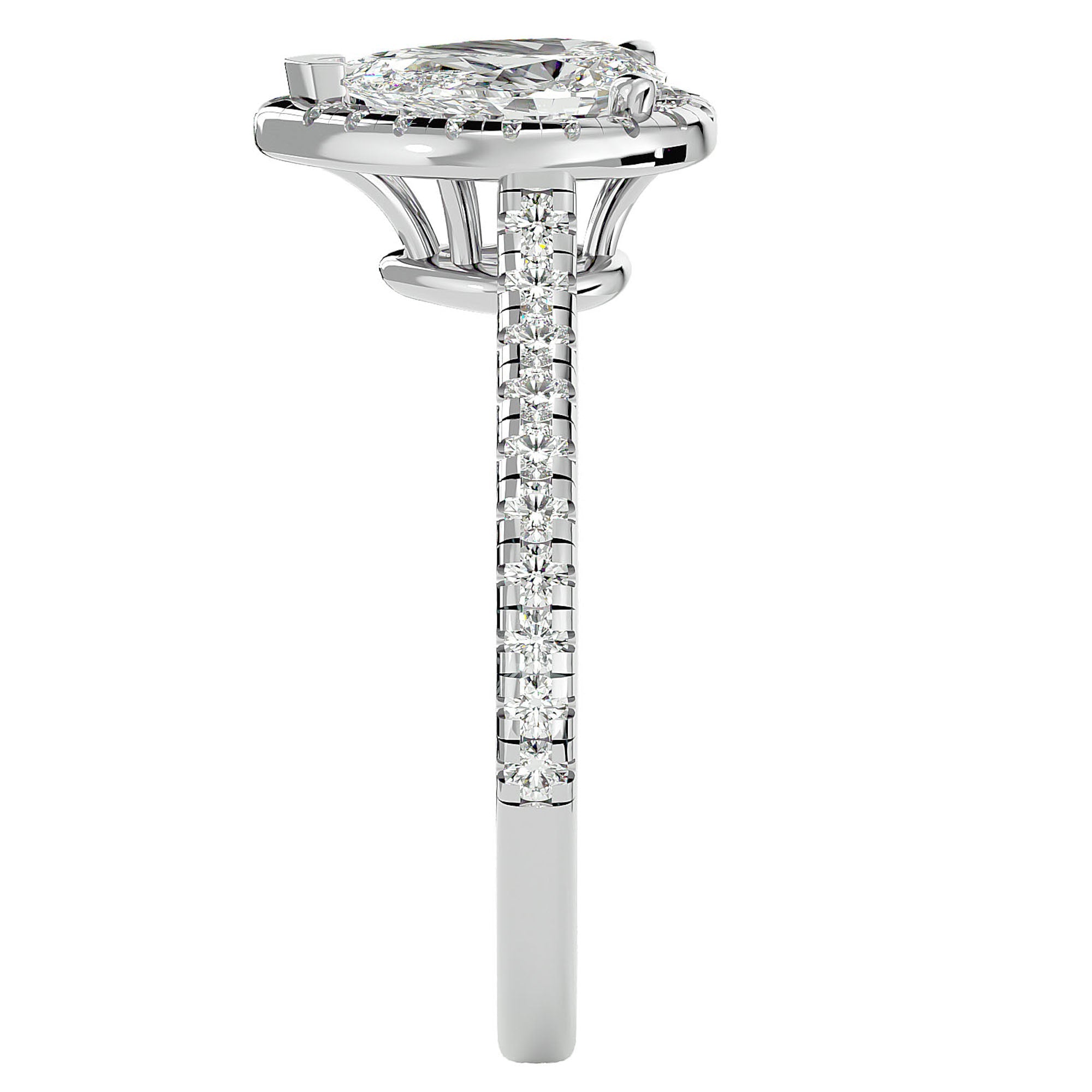Inel de Logodnă Pavé din Aur 14k cu Diamante Naturale Pară Fațetată de 1.09 ct din 14k Aur Alb - Castelo.ro