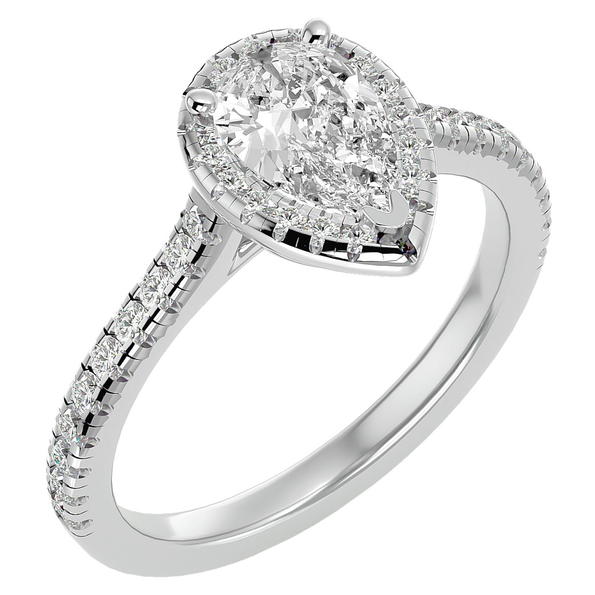 Inel de Logodnă Pavé din Aur 14k cu Diamante Naturale Pară Fațetată de 1.09 ct din 14k Aur Alb - Castelo.ro
