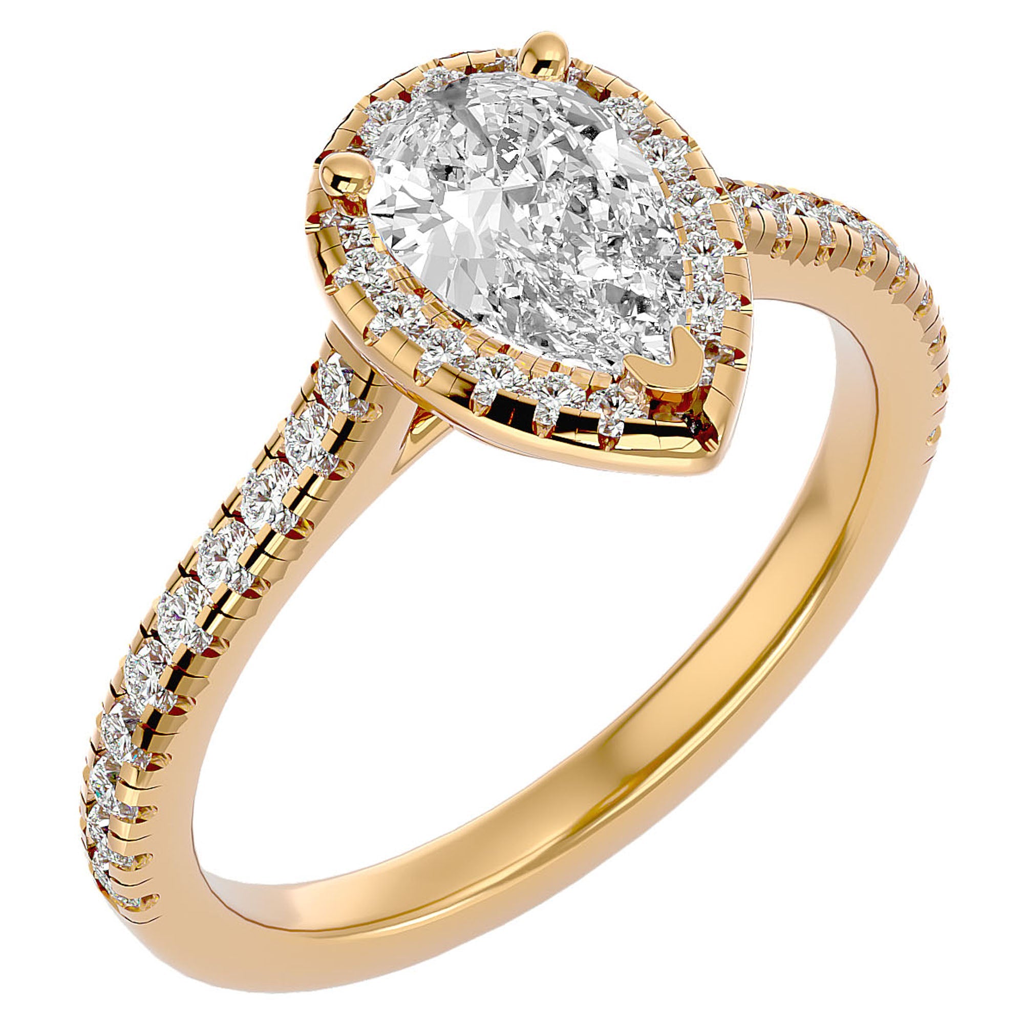 Inel de Logodnă Pavé din Aur 14k cu Diamante Naturale Pară Fațetată de 1.09 ct din 14k Aur Galben - Castelo.ro