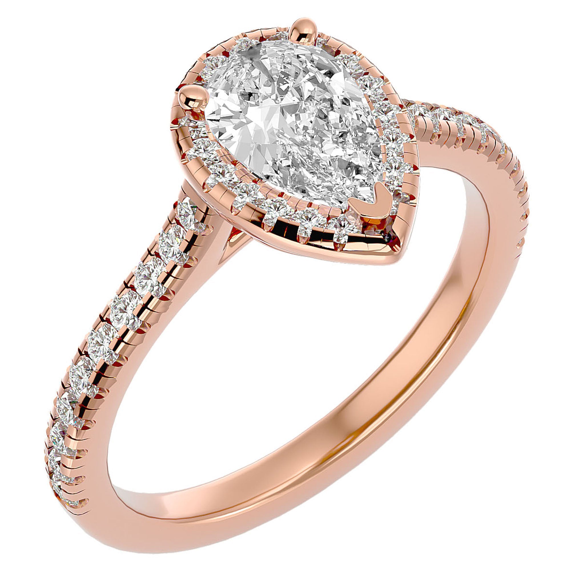 Inel de Logodnă Pavé din Aur 14k cu Diamante Naturale Pară Fațetată de 1.09 ct din 14k Aur Roz - Castelo.ro
