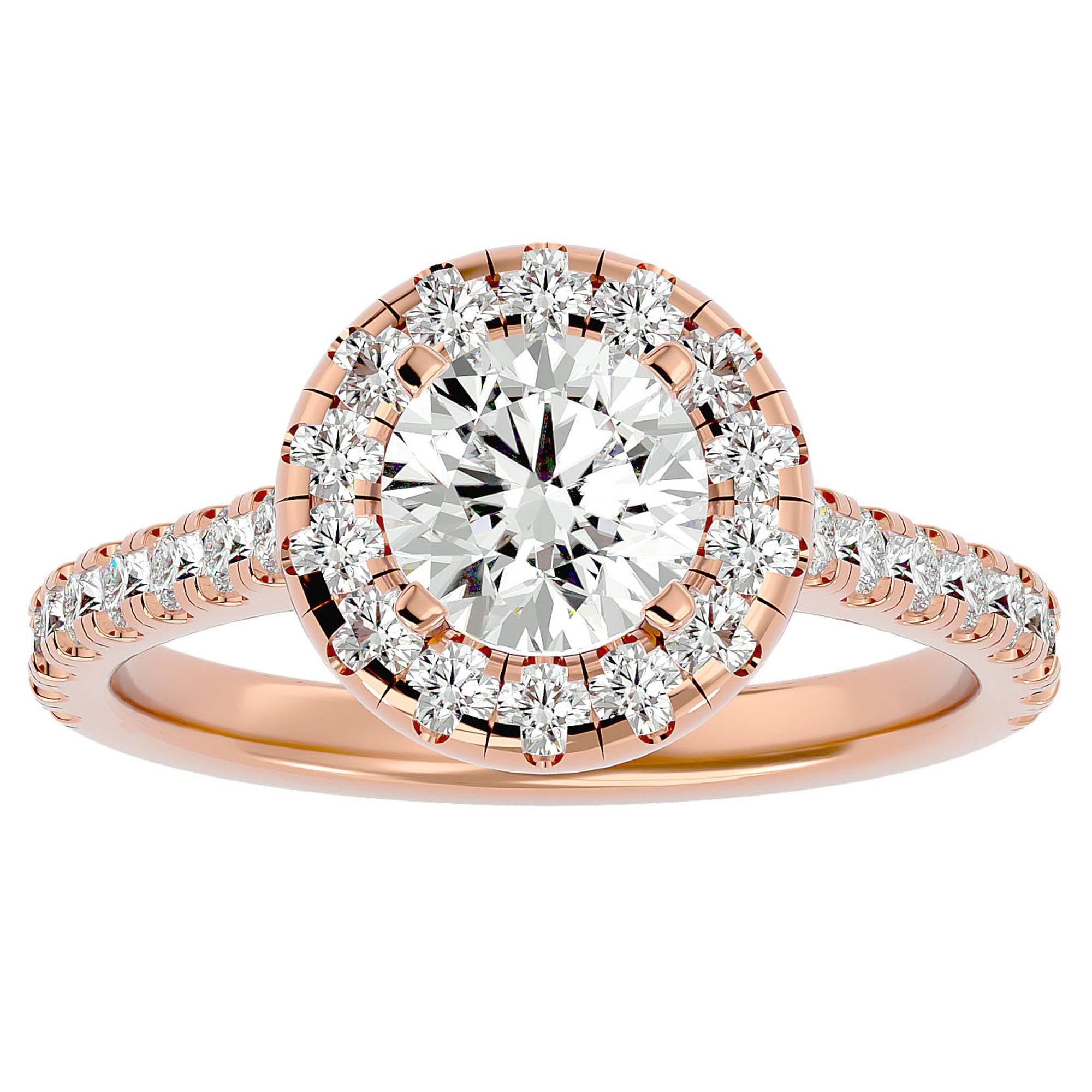 Inel de Logodnă Brilliant Rotund Halo Pavé din Aur 14k cu Moissanite de 1.60 ct din 14k Aur Roz - Castelo.ro