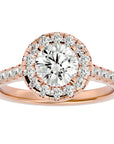 Inel de Logodnă Brilliant Rotund Halo Pavé cu Diamante Create în Laborator de 1.60 ct din 18k Aur Roz - Castelo.ro