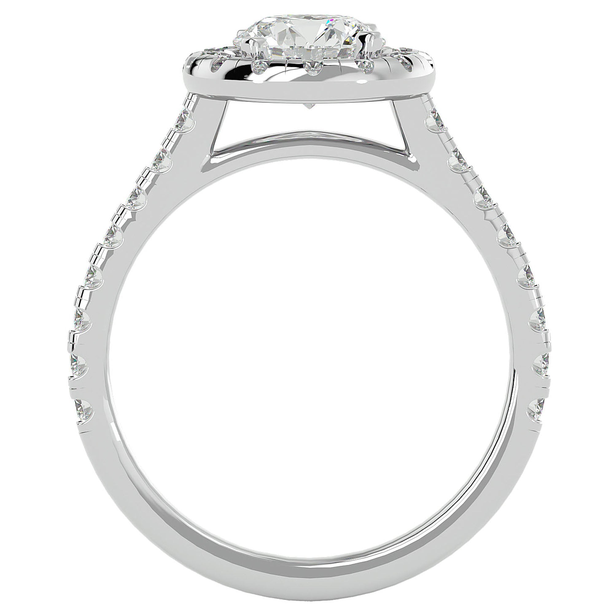 Inel de Logodnă Brilliant Rotund Halo Pavé din Aur 14k cu Moissanite de 1.60 ct din 14k Aur Alb - Castelo.ro