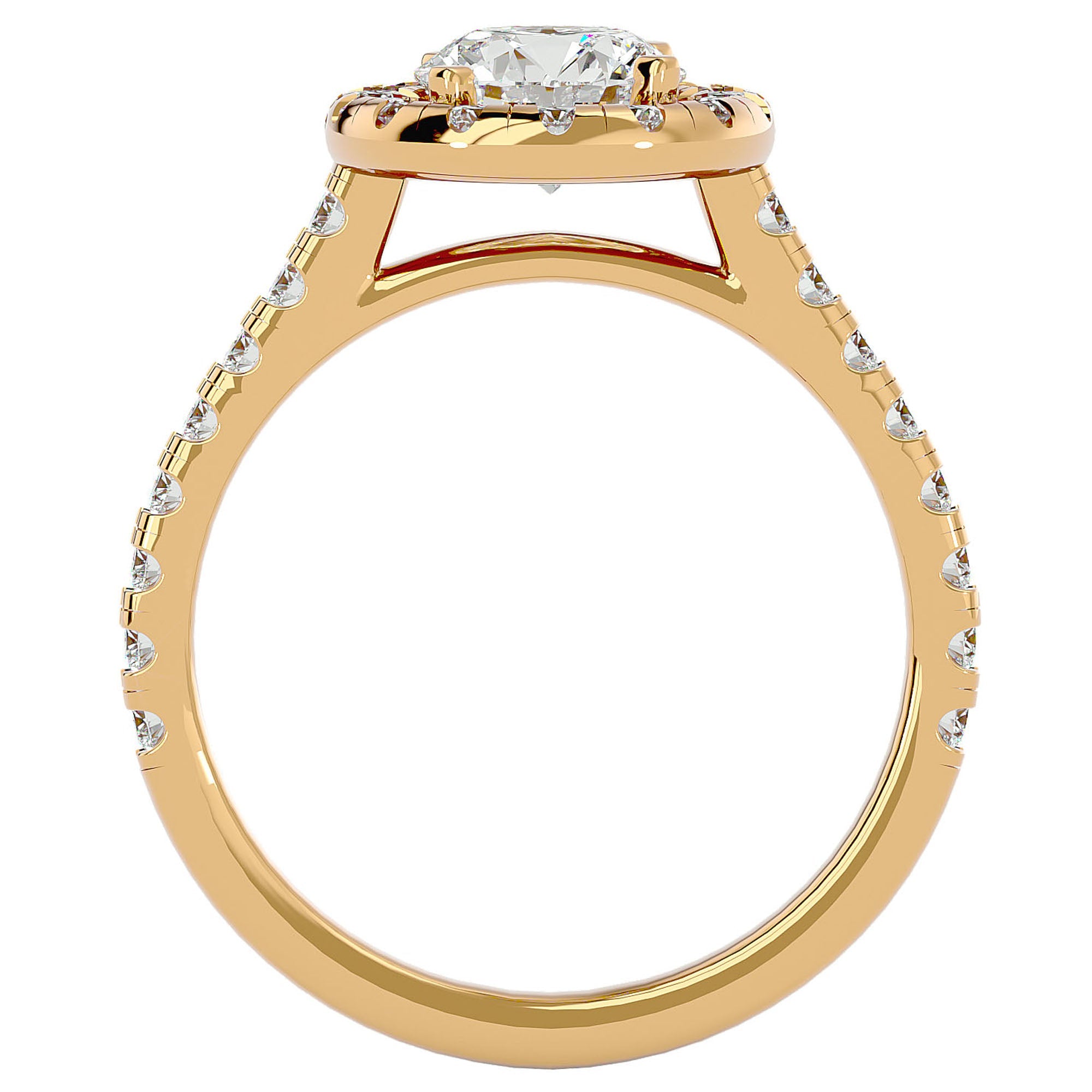 Inel de Logodnă Brilliant Rotund Halo Pavé din Aur 14k cu Moissanite de 1.60 ct din 14k Aur Galben - Castelo.ro