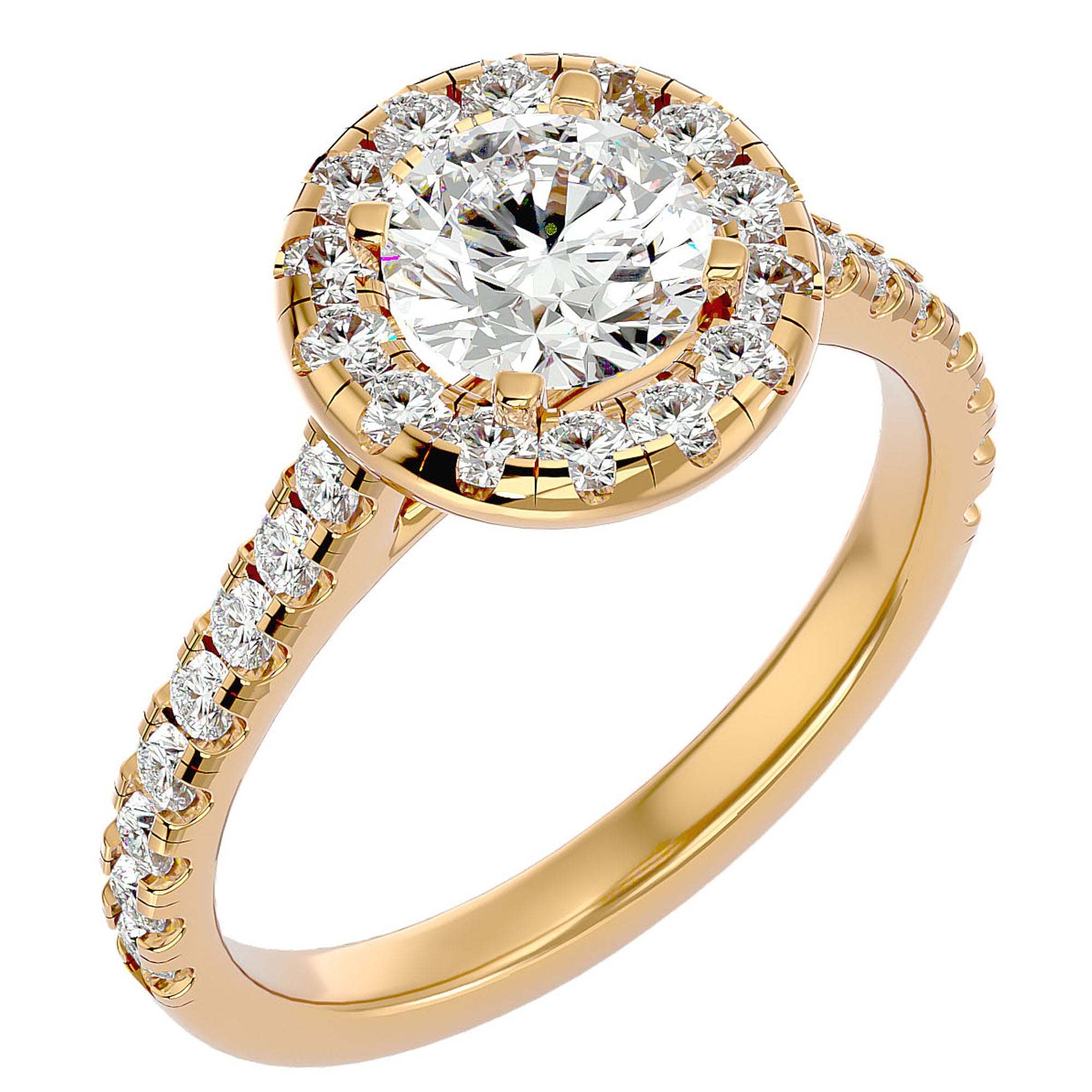 Inel de Logodnă Brilliant Rotund Halo Pavé din Aur 14k cu Diamante Create în Laborator de 1.60 ct din 14k Aur Galben - Castelo.ro
