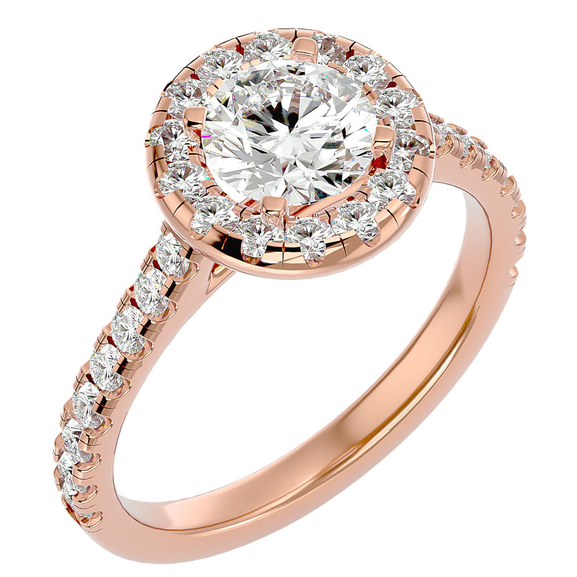 Inel de Logodnă Brilliant Rotund Halo Pavé din Aur 14k cu Diamante Naturale de 1.60 ct din 14k Aur Roz - Castelo.ro