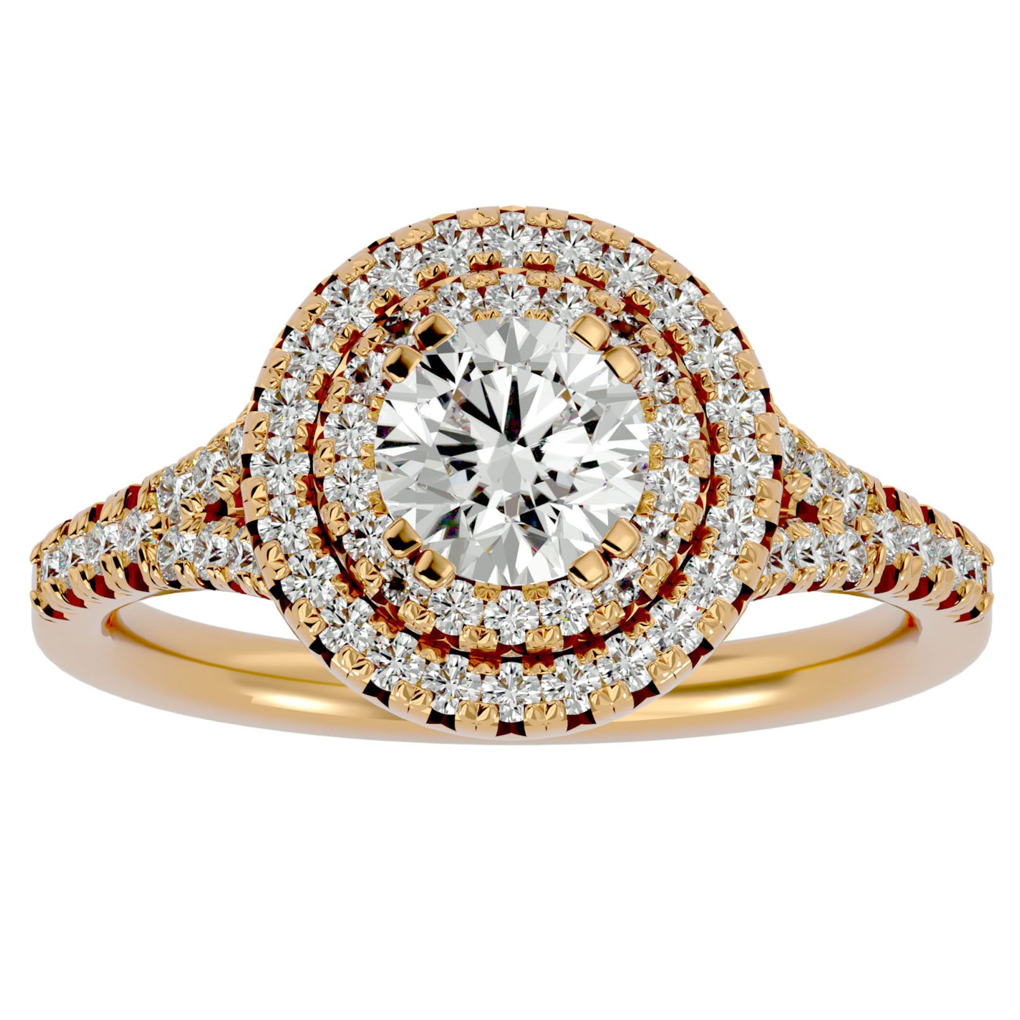 Inel de Logodnă Brilliant Rotund Halo Pavé din Aur 14k cu Diamante Naturale de 1.32 ct din 14k Aur Roz - Castelo.ro