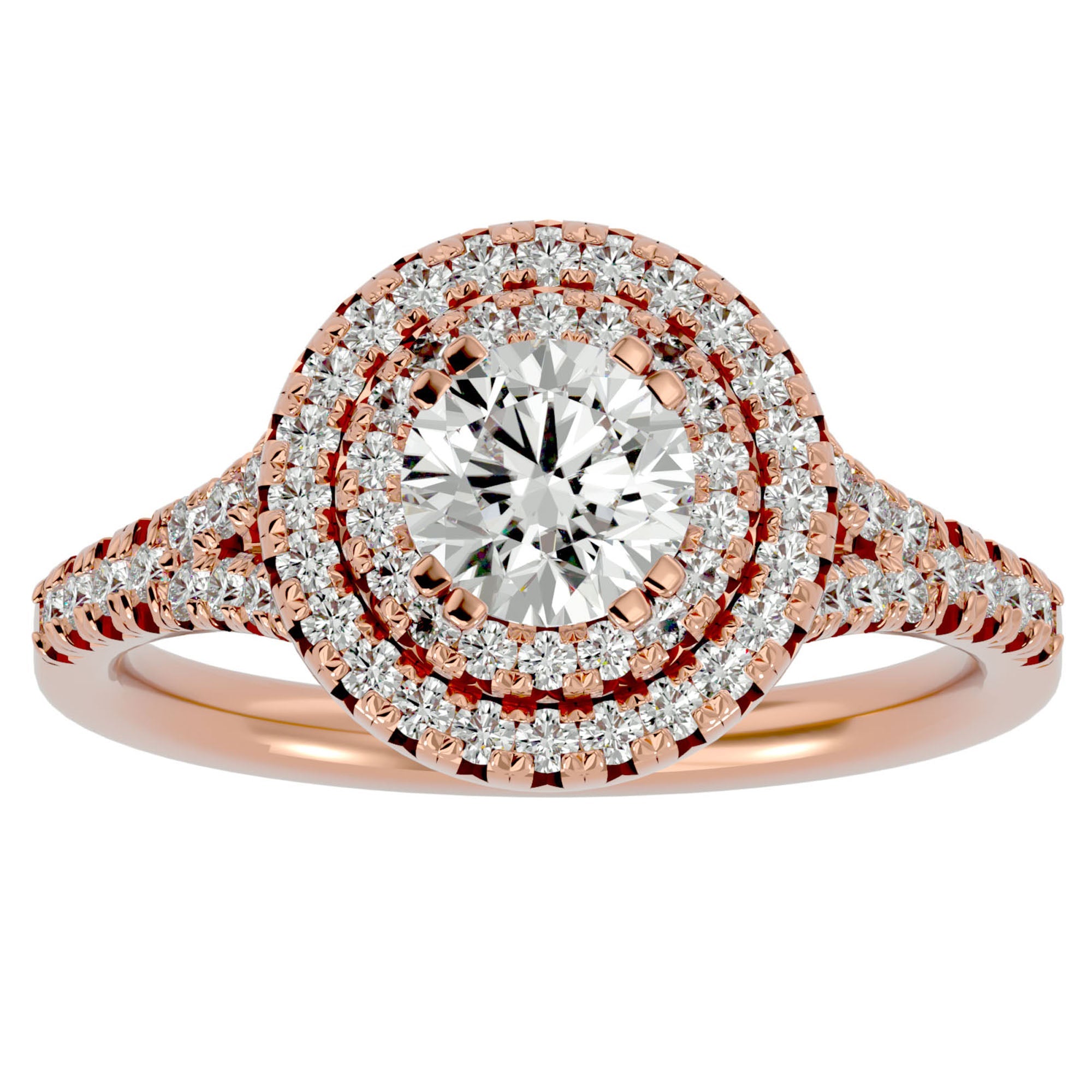 Inel de Logodnă Brilliant Rotund Halo Pavé din Aur 14k cu Diamante Naturale de 1.32 ct din 14k Aur Roz - Castelo.ro