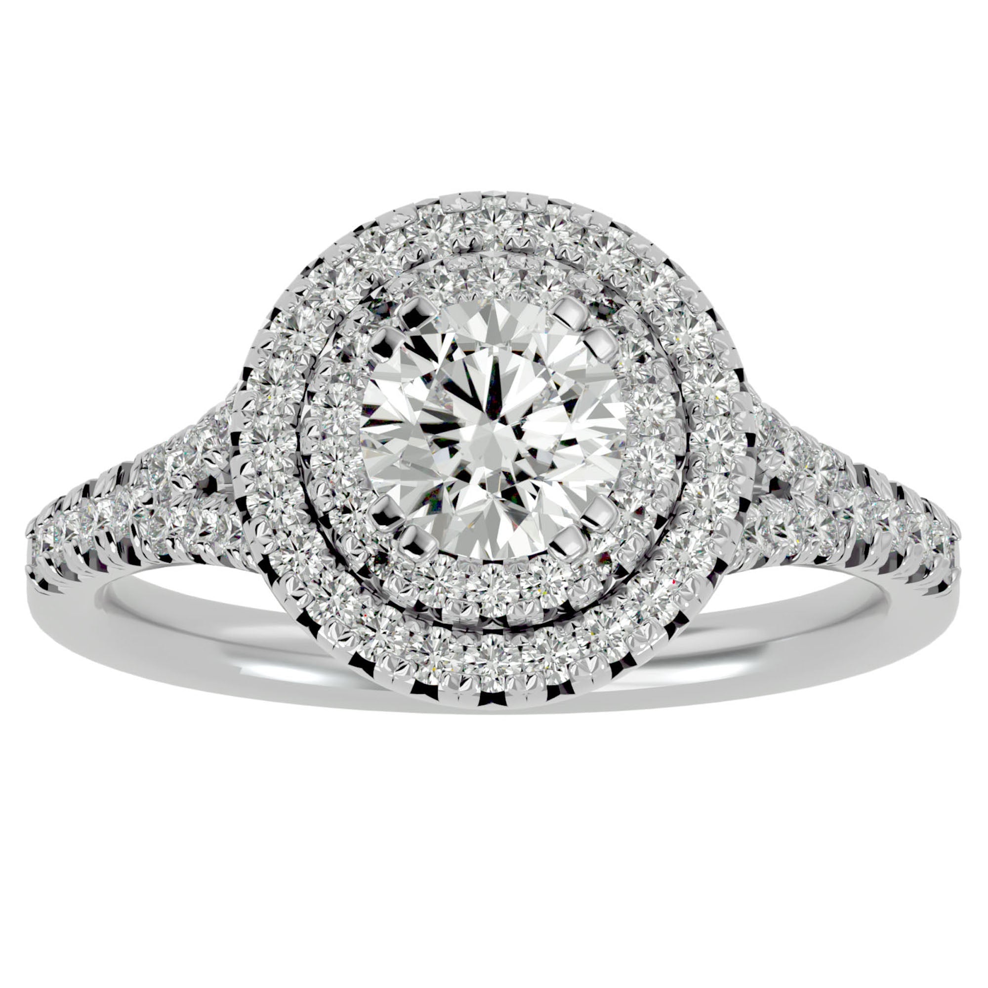 Inel de Logodnă Brilliant Rotund Halo Pavé din Aur 14k cu Diamante Naturale de 1.32 ct din 14k Aur Alb - Castelo.ro