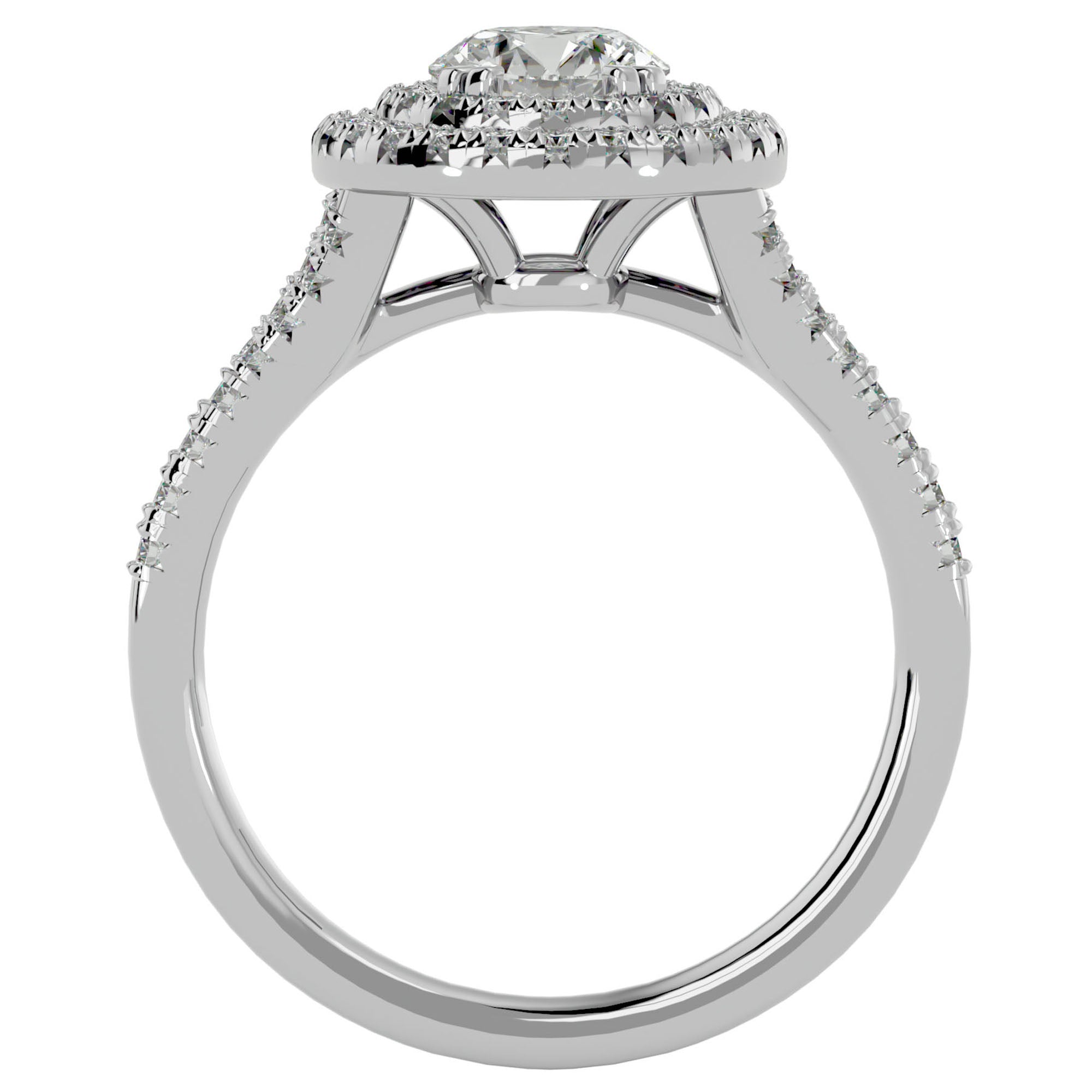 Inel de Logodnă Brilliant Rotund Halo Pavé din Aur 14k cu Diamante Naturale de 1.32 ct din 14k Aur Alb - Castelo.ro