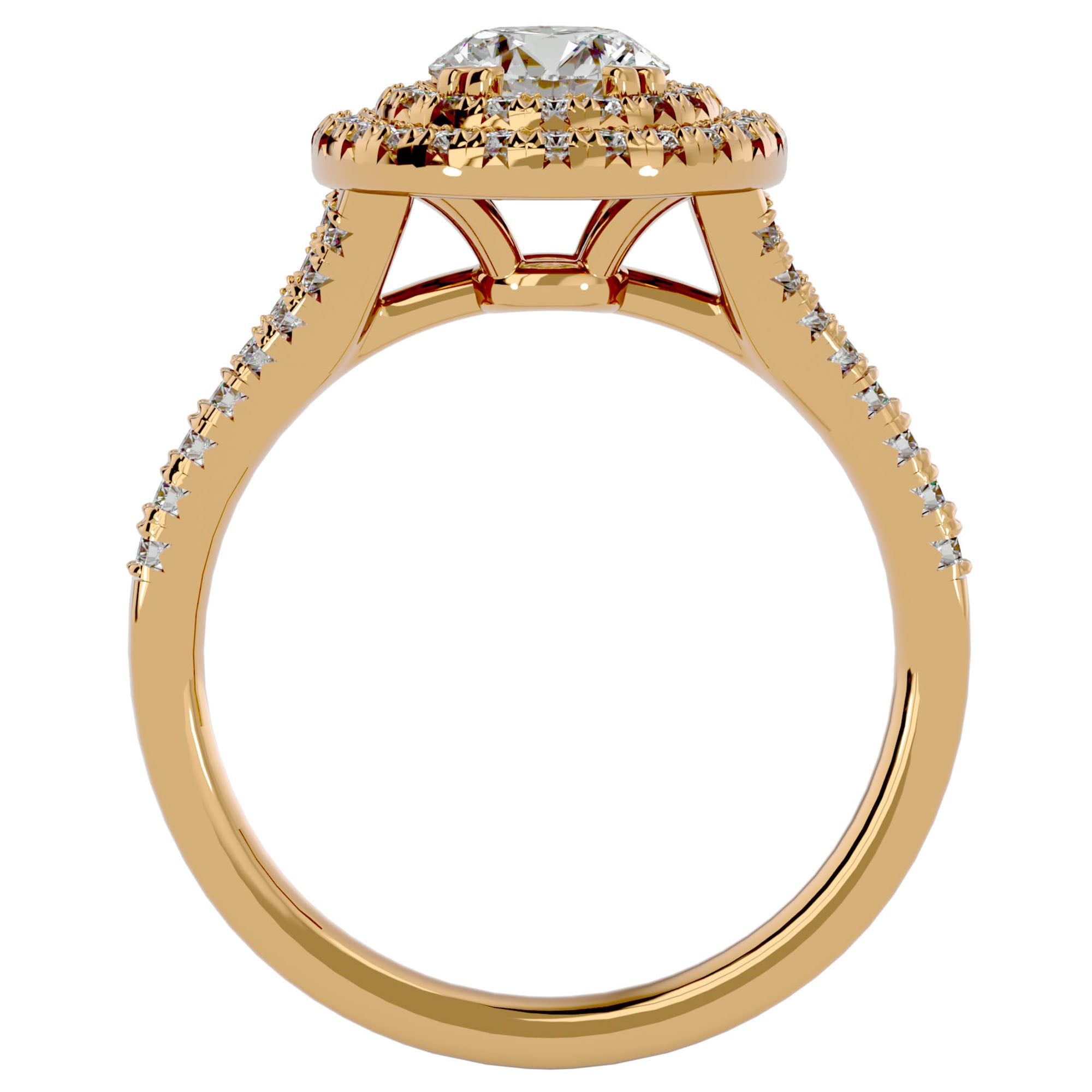 Inel de Logodnă Brilliant Rotund Halo Pavé din Aur 14k cu Diamante Naturale de 1.32 ct din 14k Aur Roz - Castelo.ro