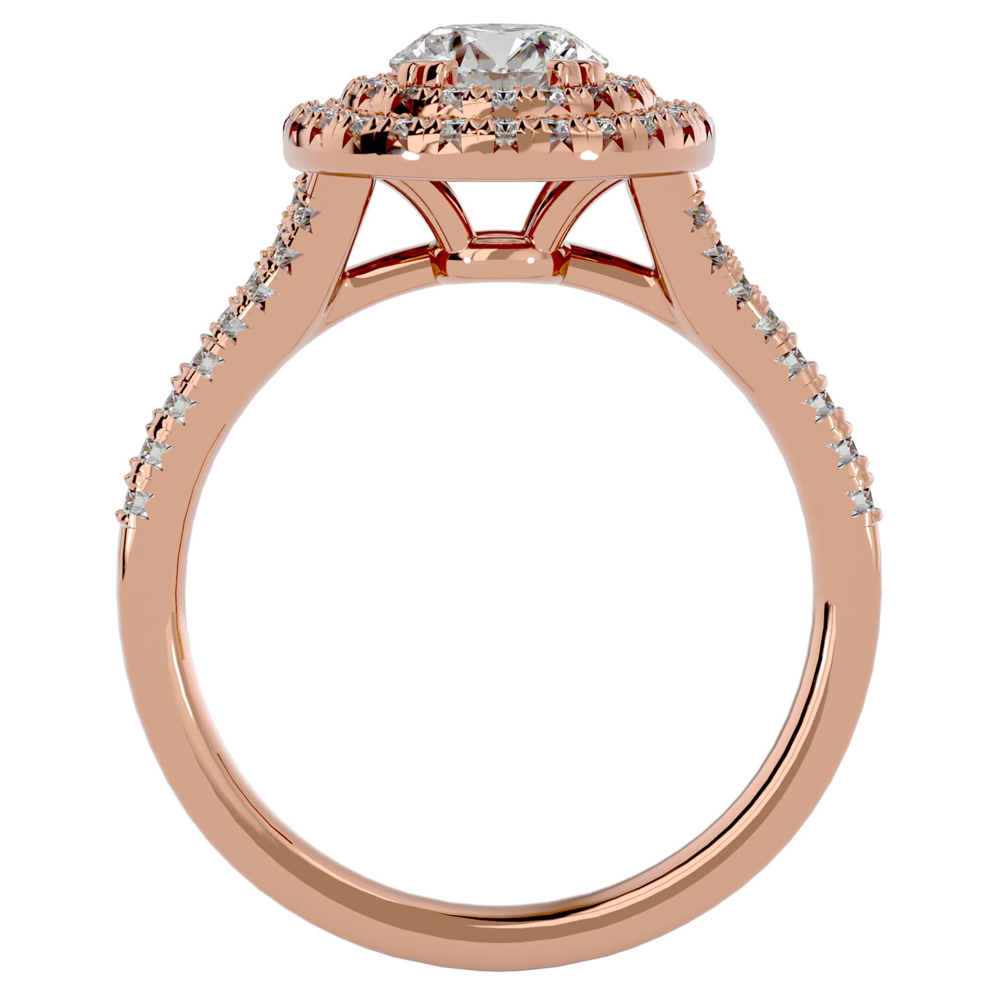 Inel de Logodnă Brilliant Rotund Halo Pavé din Aur 14k cu Diamante Naturale de 1.32 ct din 14k Aur Roz - Castelo.ro