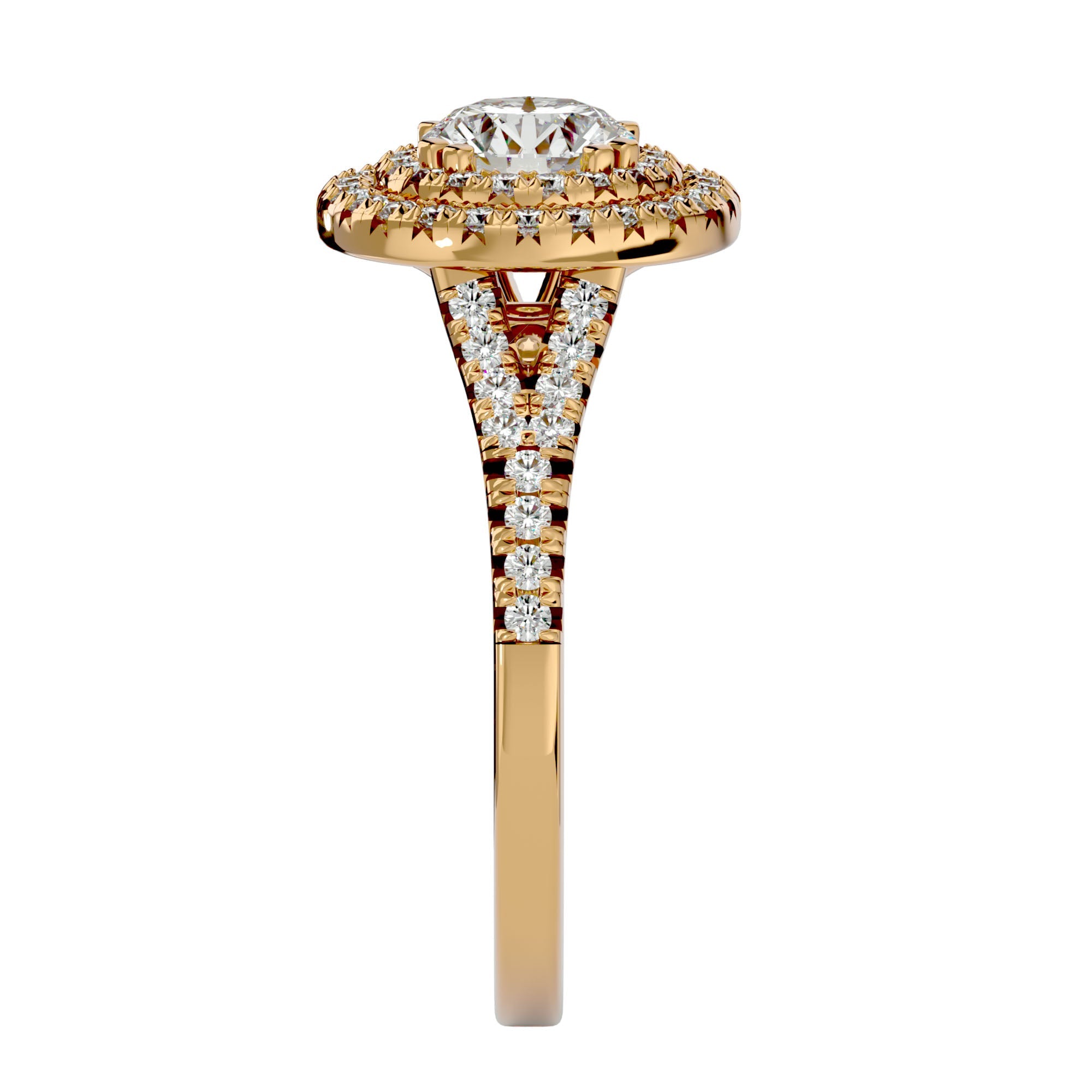 Inel de Logodnă Brilliant Rotund Halo Pavé din Aur 14k cu Moissanite de 1.32 ct din 14k Aur Roz - Castelo.ro