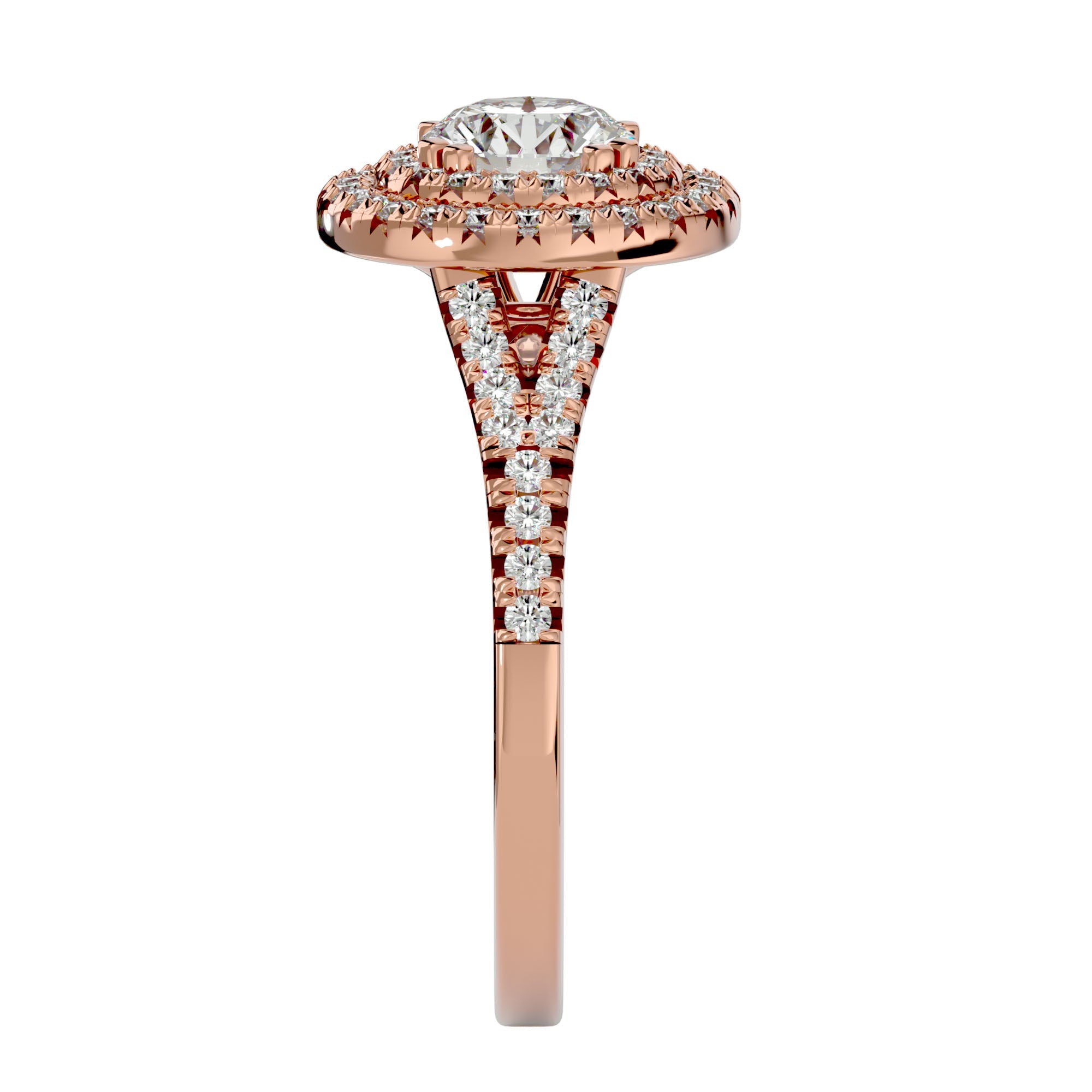 Inel de Logodnă Brilliant Rotund Halo Pavé din Aur 14k cu Diamante Naturale de 1.32 ct din 14k Aur Roz - Castelo.ro