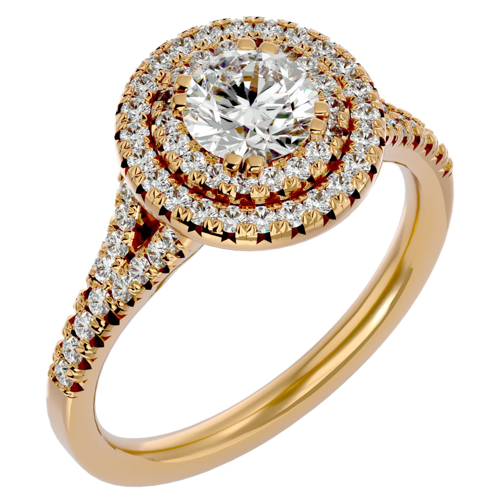Inel de Logodnă Brilliant Rotund Halo Pavé din Aur 14k cu Diamante Naturale de 1.32 ct din 14k Aur Roz - Castelo.ro