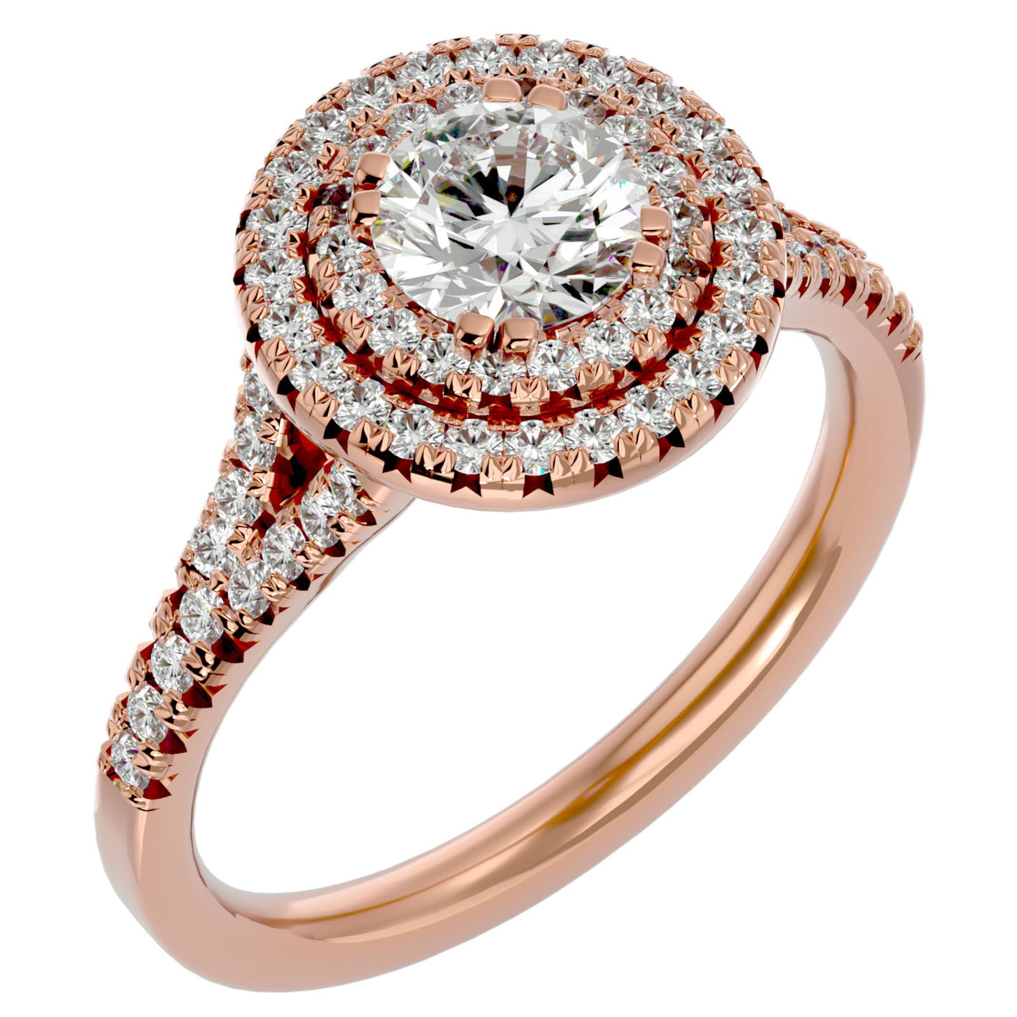 Inel de Logodnă Brilliant Rotund Halo Pavé din Aur 14k cu Moissanite de 1.32 ct din 14k Aur Roz - Castelo.ro