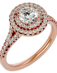 Inel de Logodnă Brilliant Rotund Halo Pavé din Aur 14k cu Moissanite de 1.32 ct din 14k Aur Roz - Castelo.ro