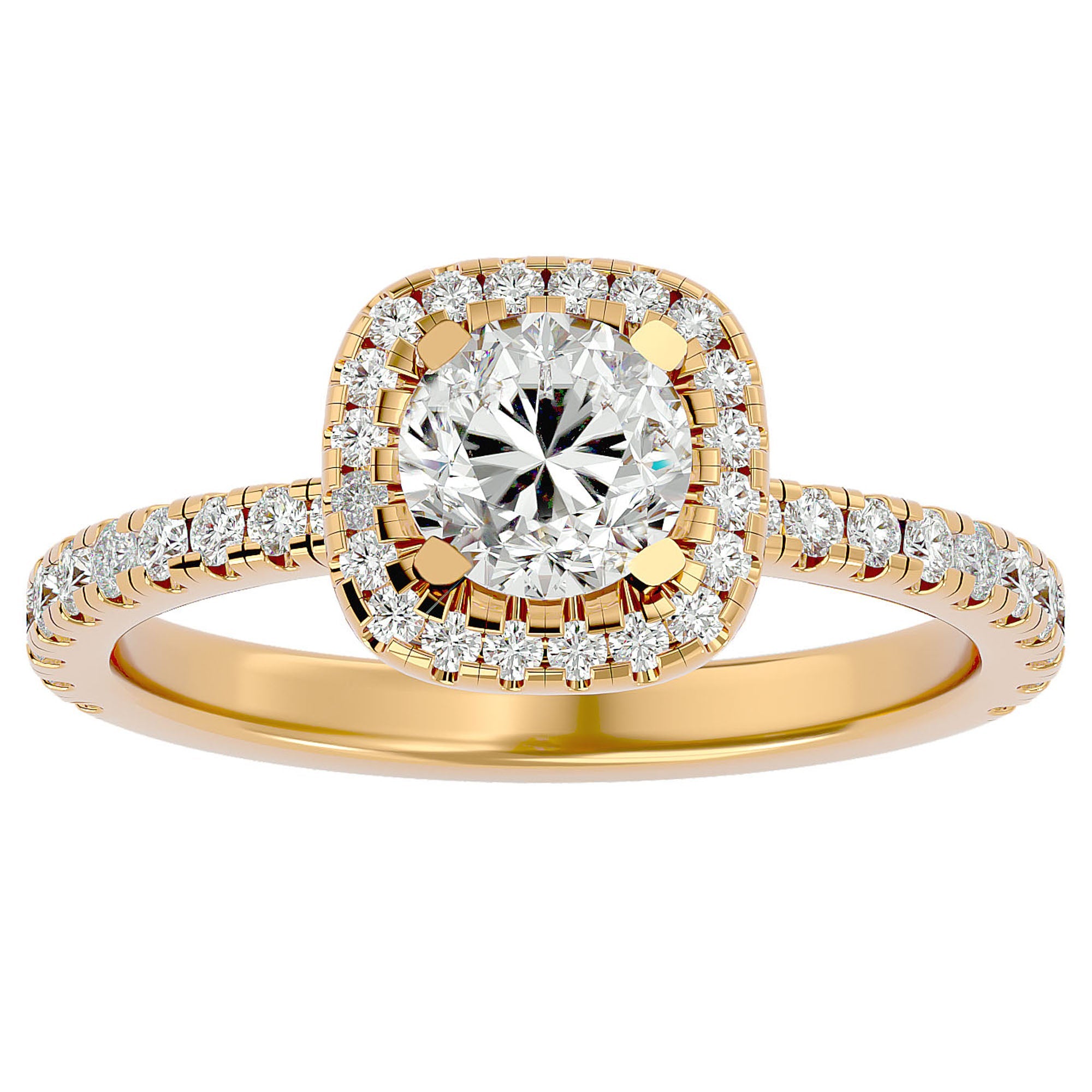 Inel de Logodnă Brilliant Rotund Halo Pavé din Aur 14k cu Moissanite de 1.70 ct din 14k Aur Galben - Castelo.ro
