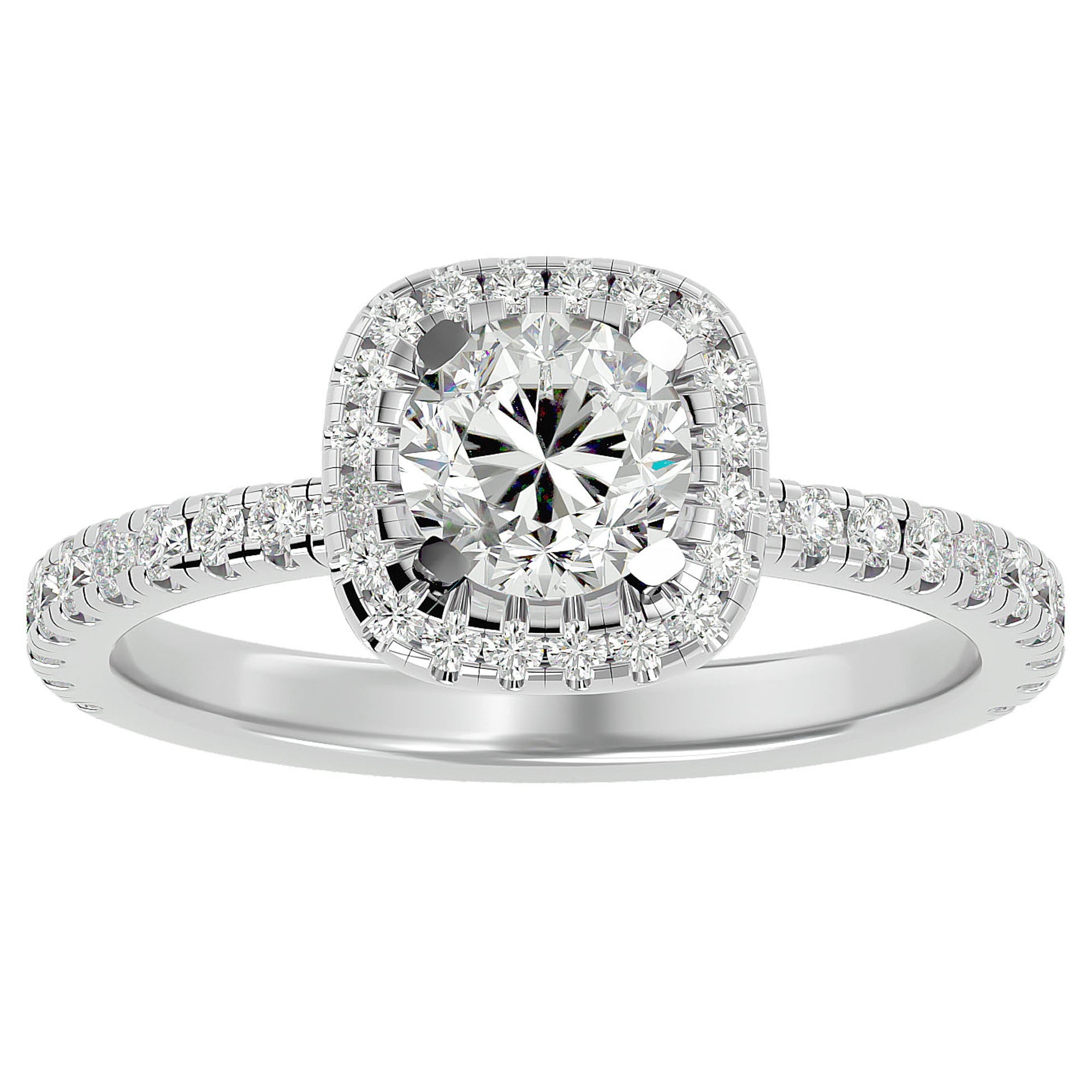 Inel de Logodnă Brilliant Rotund Halo Pavé din Aur 14k cu Diamante Naturale de 1.70 ct din 14k Aur Alb - Castelo.ro