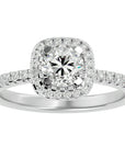Inel de Logodnă Brilliant Rotund Halo Pavé din Aur 14k cu Moissanite de 1.70 ct din 14k Aur Alb - Castelo.ro