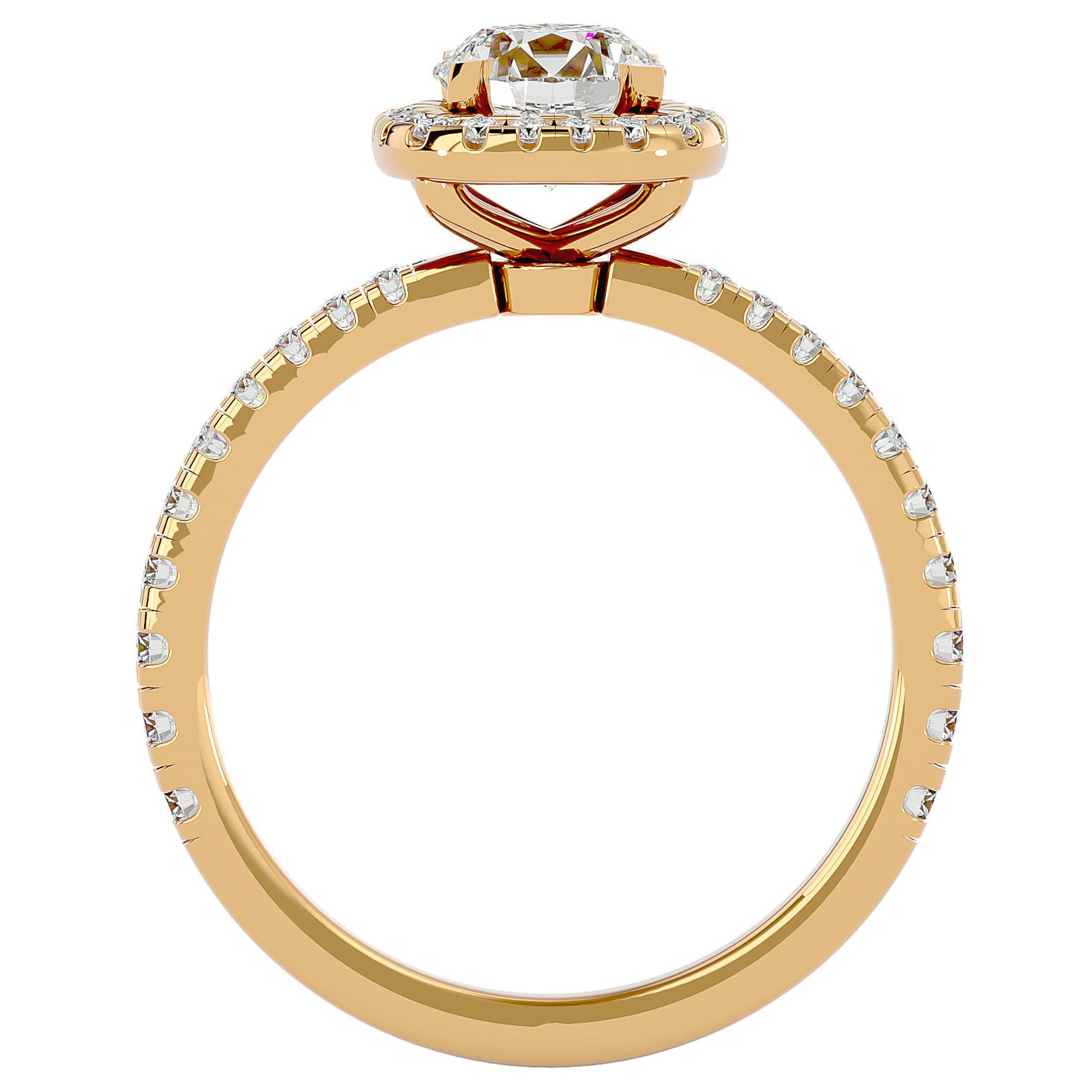 Inel de Logodnă Brilliant Rotund Halo Pavé din Aur 14k cu Moissanite de 1.70 ct din 14k Aur Galben - Castelo.ro