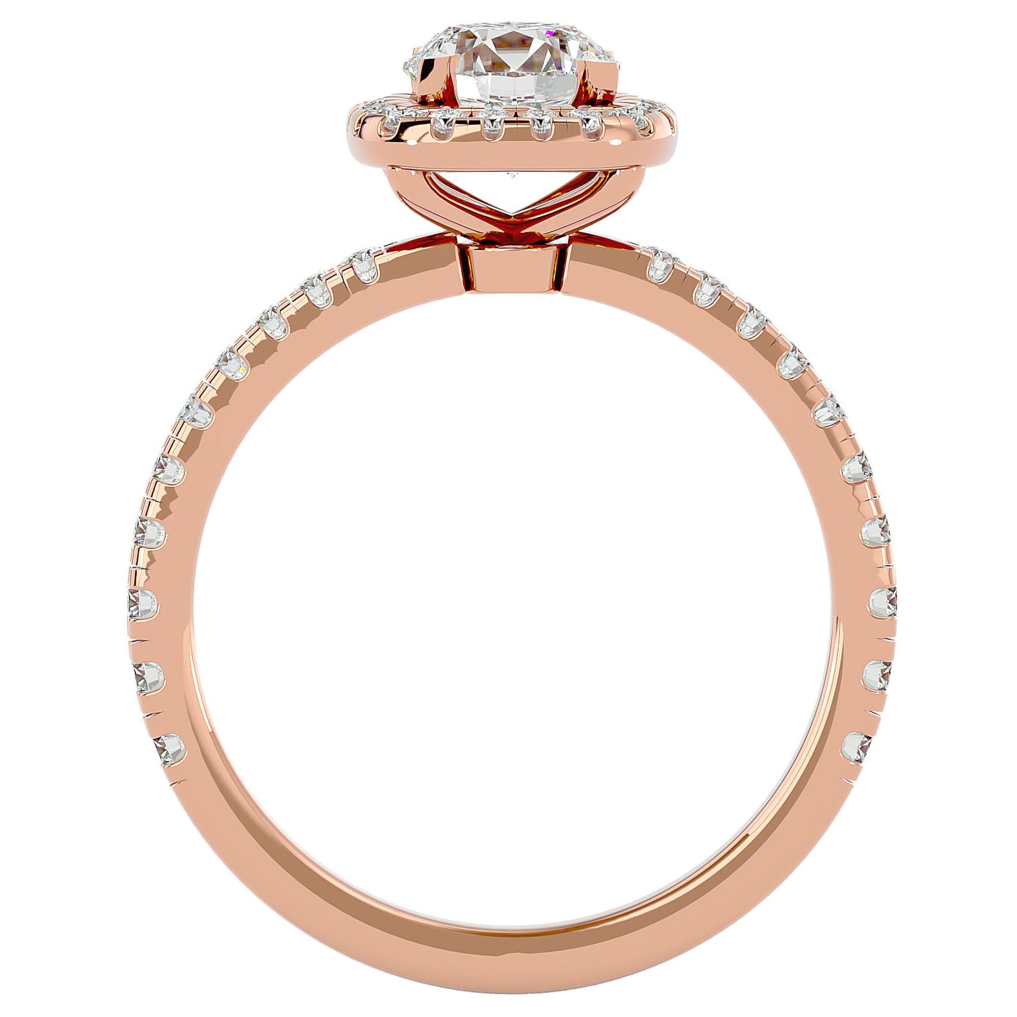 Inel de Logodnă Brilliant Rotund Halo Pavé din Aur 14k cu Moissanite de 1.70 ct din 14k Aur Roz - Castelo.ro