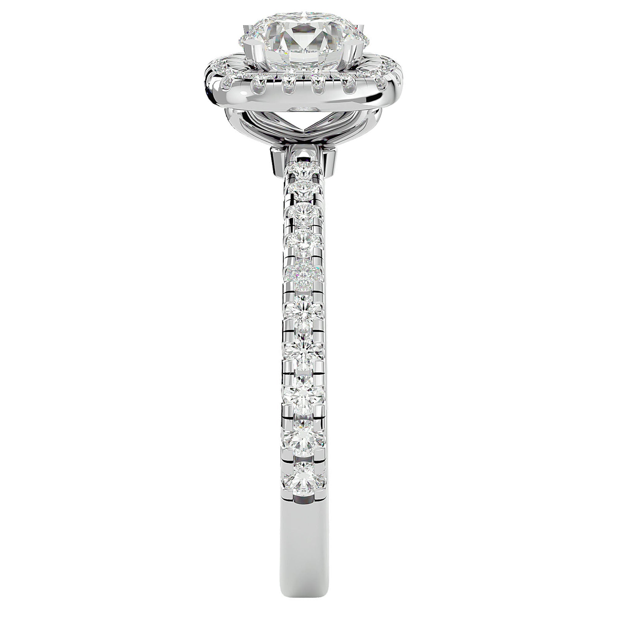 Inel de Logodnă Brilliant Rotund Halo Pavé din Aur 14k cu Moissanite de 1.70 ct din 14k Aur Alb - Castelo.ro