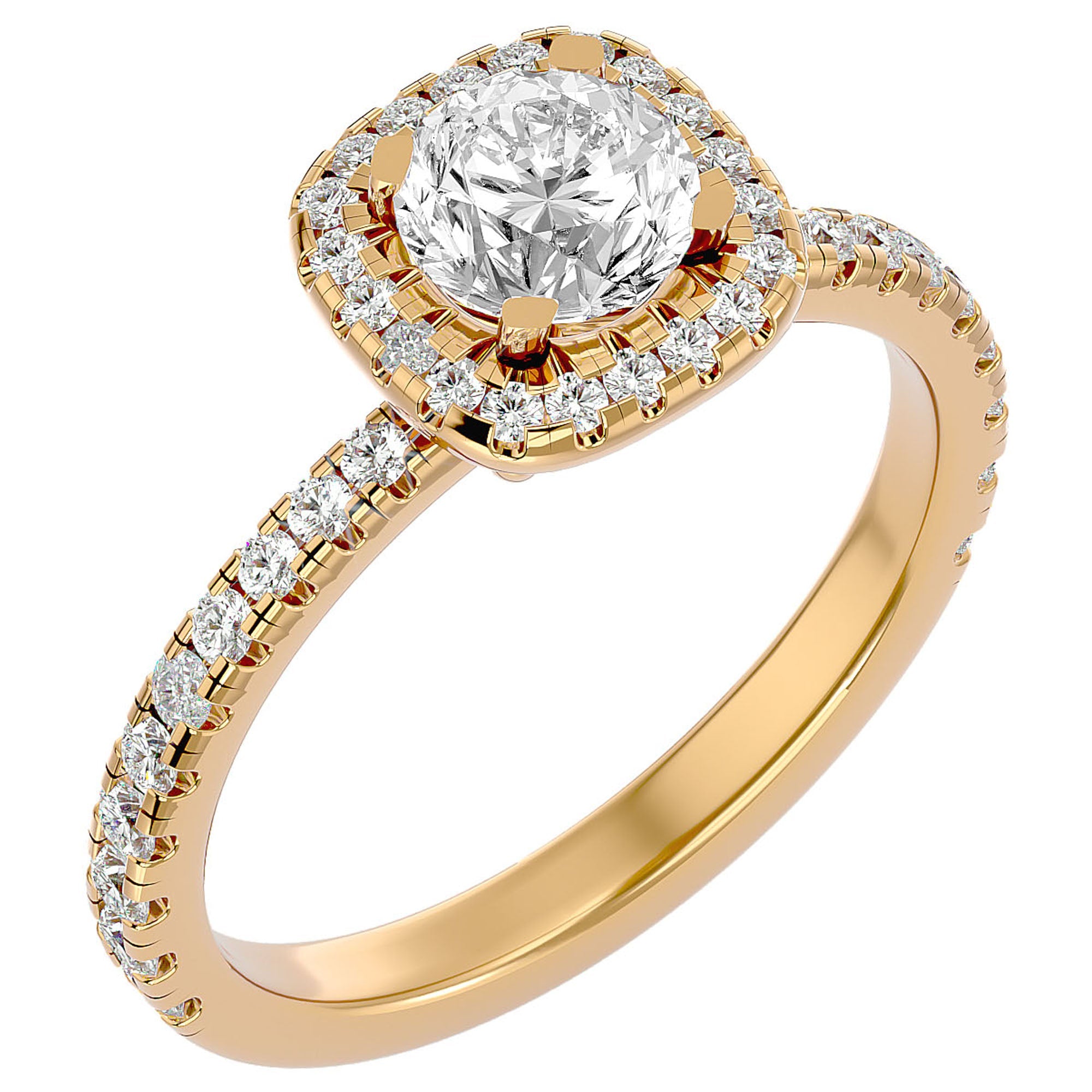 Inel de Logodnă Brilliant Rotund Halo Pavé din Aur 14k cu Moissanite de 1.70 ct din 14k Aur Galben - Castelo.ro