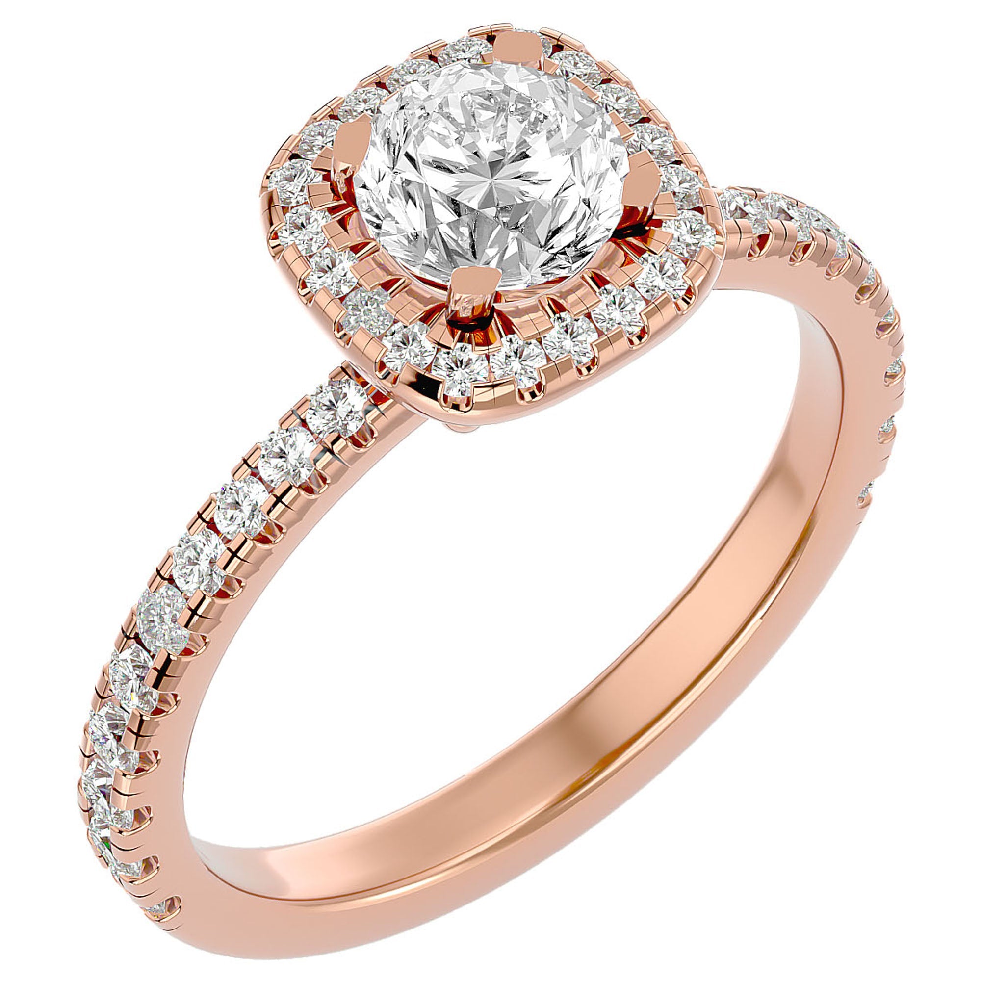 Inel de Logodnă Brilliant Rotund Halo Pavé din Aur 14k cu Moissanite de 1.70 ct din 14k Aur Roz - Castelo.ro