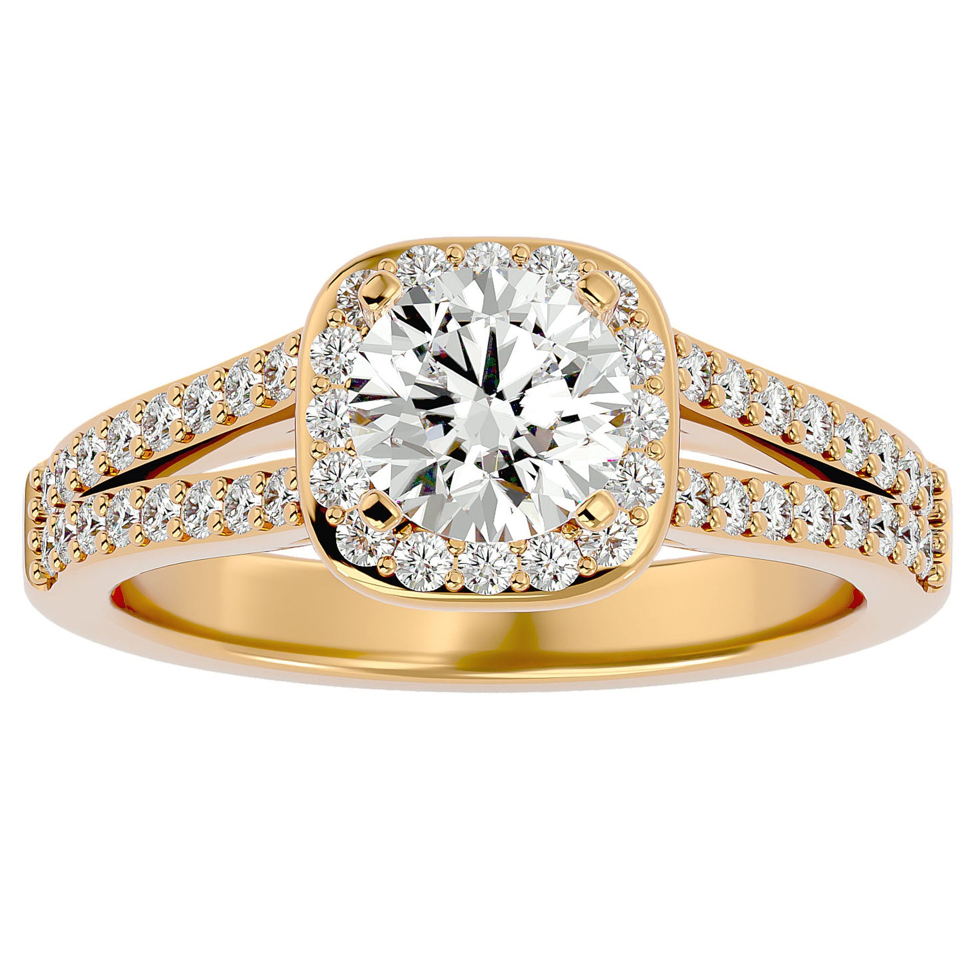 Inel de Logodnă din Aur 14k cu Moissanite Brilliant Rotund Pavé de 1.30 ct din 14k Aur Galben - Castelo.ro