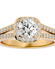 Inel de Logodnă din Aur 14k cu Moissanite Brilliant Rotund Pavé de 1.30 ct din 14k Aur Galben - Castelo.ro