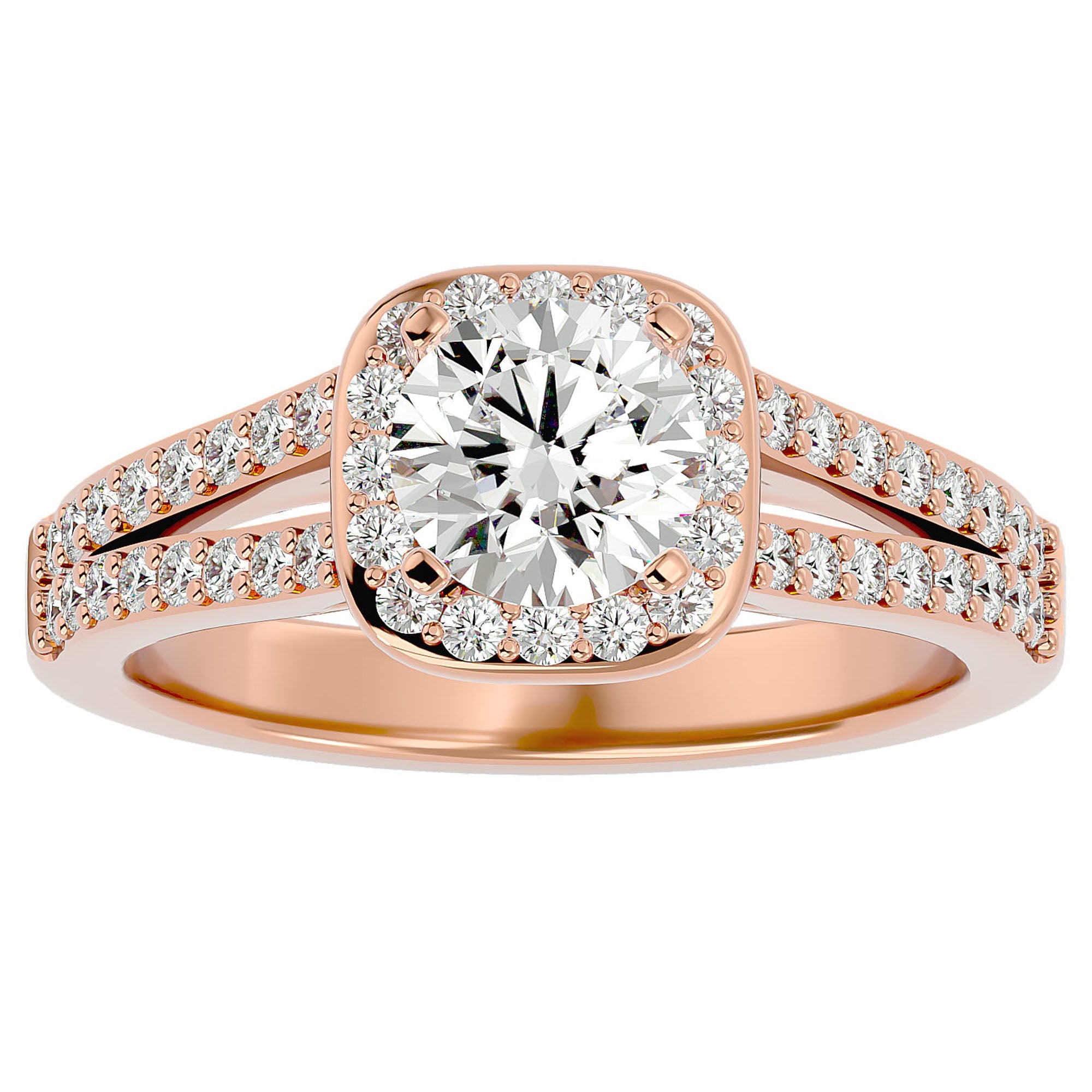 Inel de Logodnă din Aur 14k cu Moissanite Brilliant Rotund Pavé de 1.30 ct din 14k Aur Roz - Castelo.ro