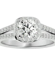 Inel de Logodnă din Aur 14k cu Moissanite Brilliant Rotund Pavé de 1.30 ct din 14k Aur Alb - Castelo.ro