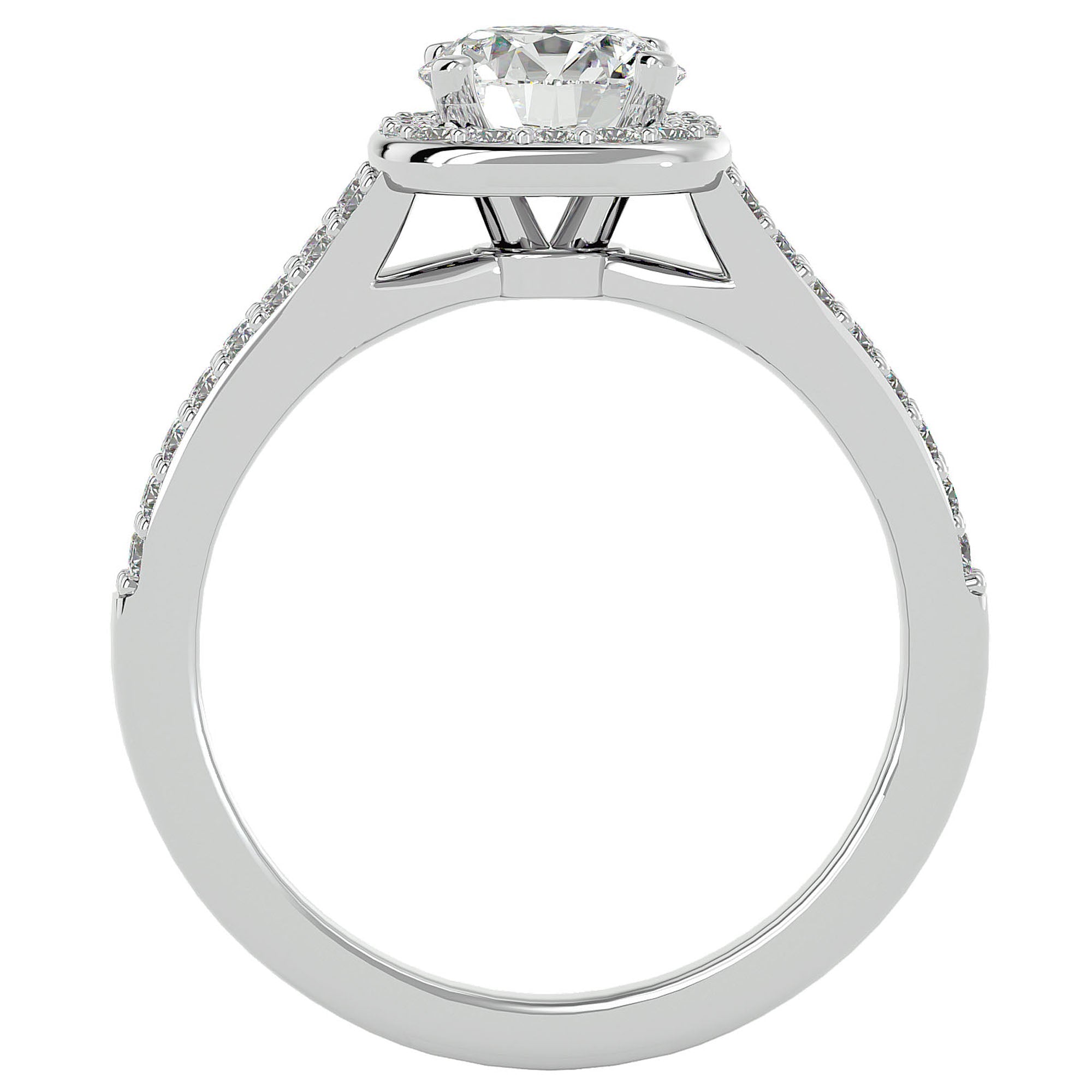 Inel de Logodnă din Aur 14k cu Moissanite Brilliant Rotund Pavé de 1.30 ct din 14k Aur Alb - Castelo.ro