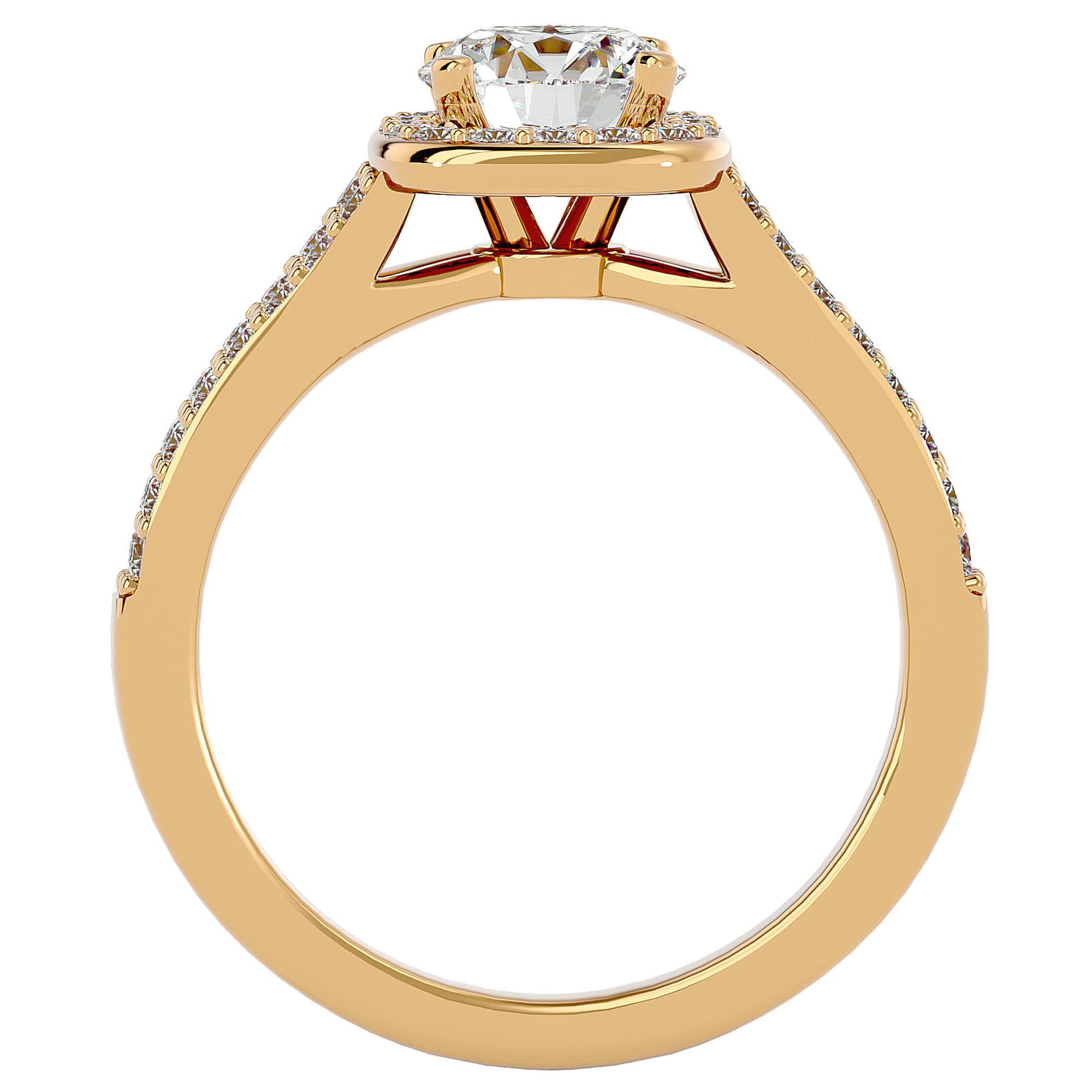 Inel de Logodnă cu Diamante Create în Laborator Brilliant Rotund Pavé de 1.30 ct din 18k Aur Galben - Castelo.ro