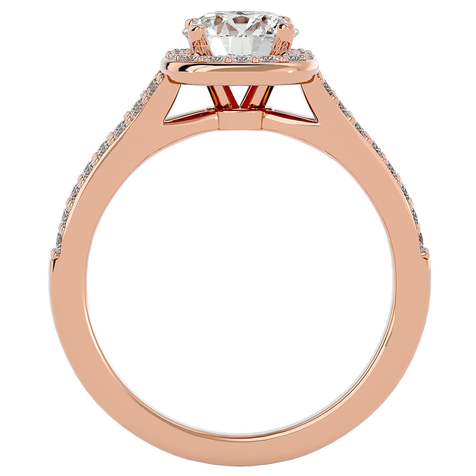 Inel de Logodnă din Aur 14k cu Moissanite Brilliant Rotund Pavé de 1.30 ct din 14k Aur Roz - Castelo.ro