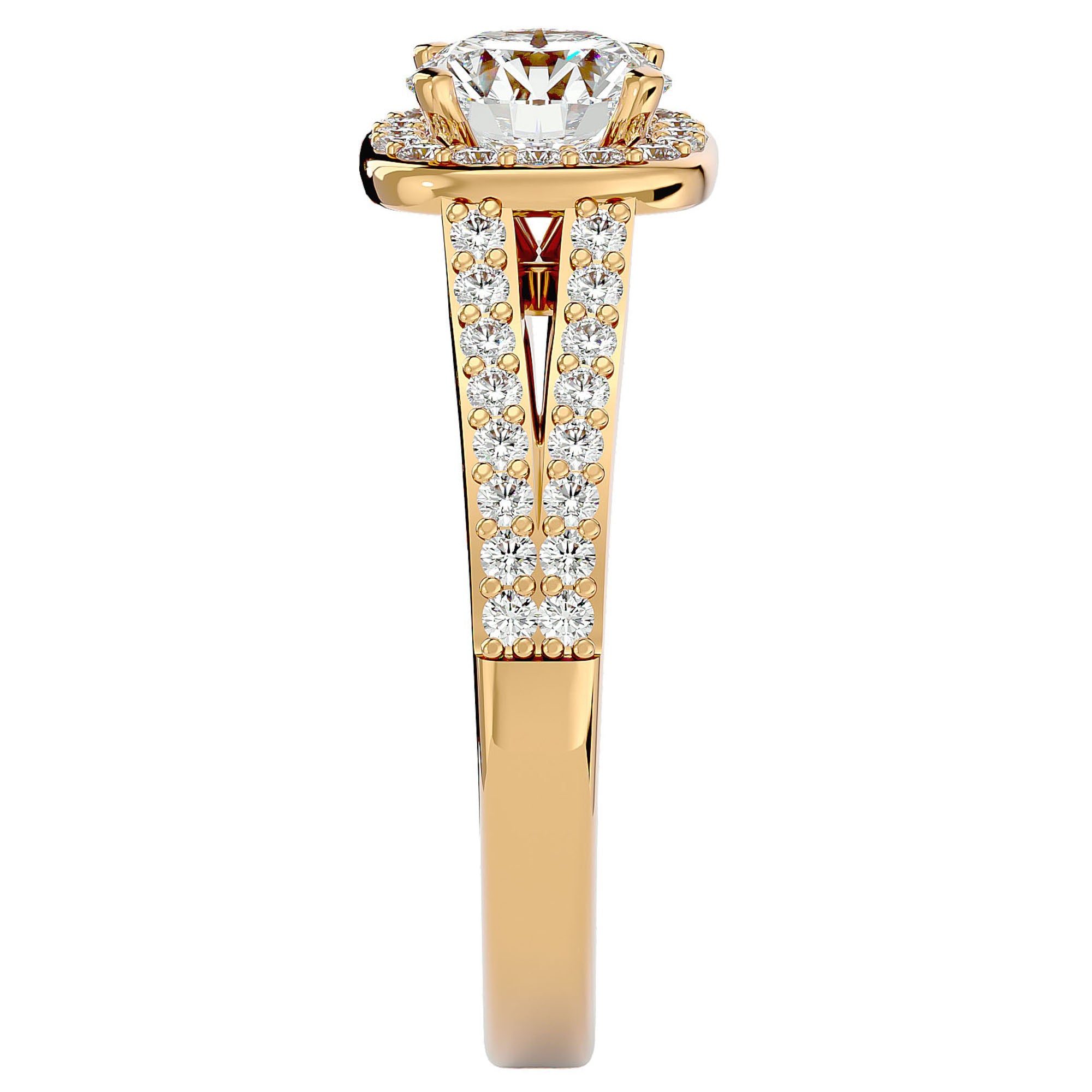 Inel de Logodnă din Aur 14k cu Moissanite Brilliant Rotund Pavé de 1.30 ct din 14k Aur Galben - Castelo.ro