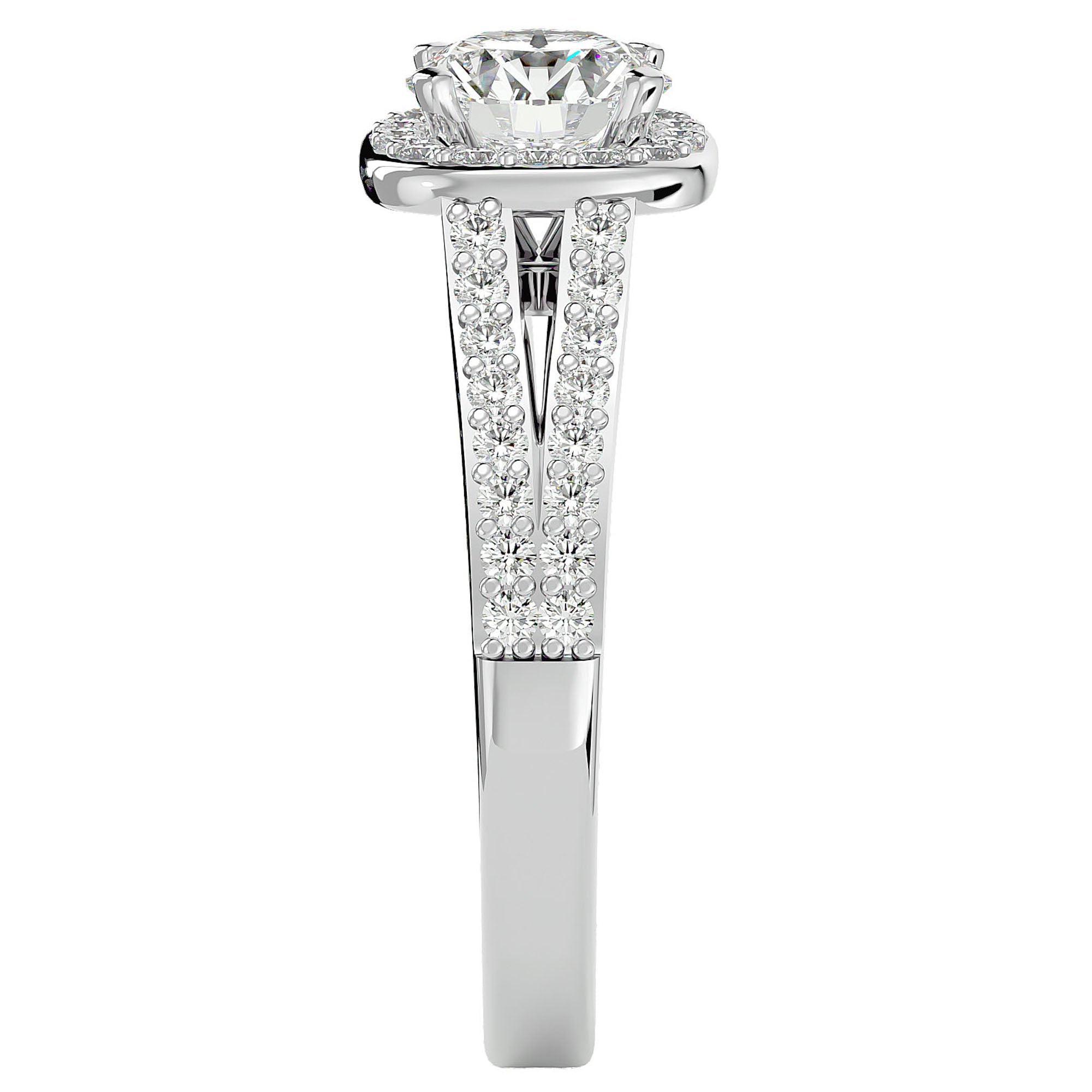 Inel de Logodnă din Aur 14k cu Moissanite Brilliant Rotund Pavé de 1.30 ct din 14k Aur Alb - Castelo.ro
