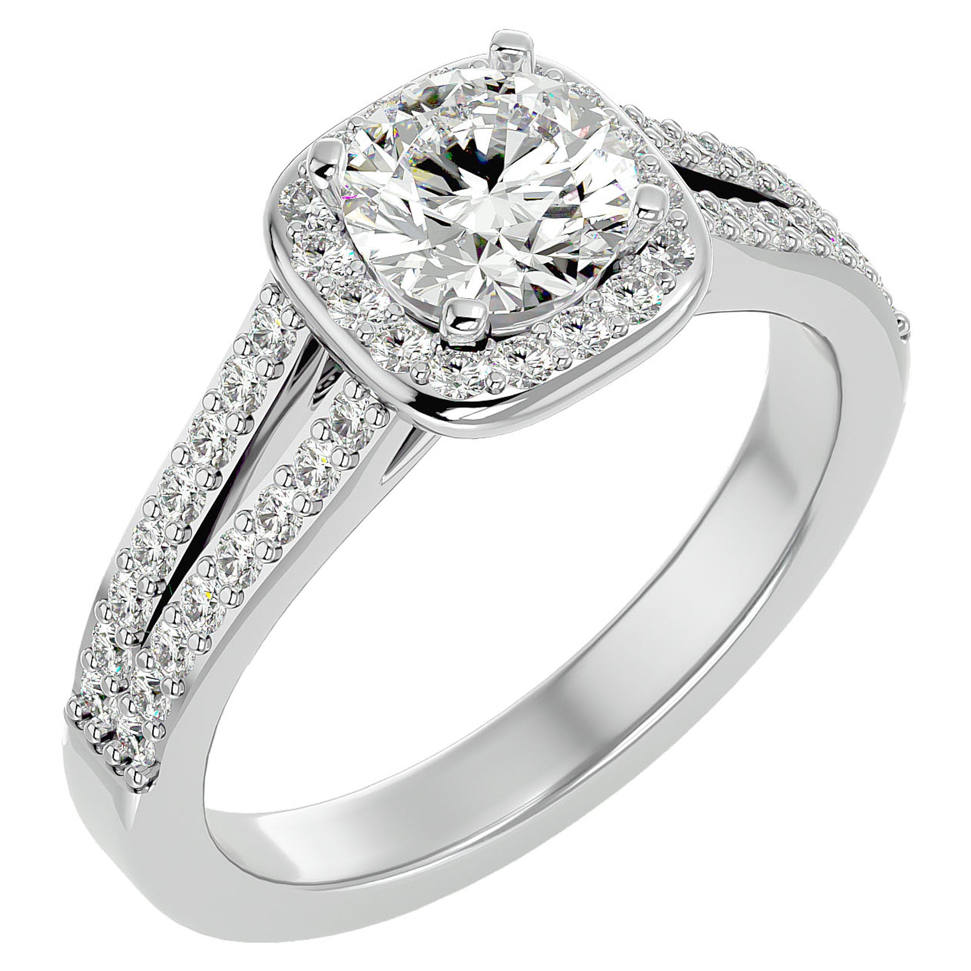 Inel de Logodnă din Aur 14k cu Moissanite Brilliant Rotund Pavé de 1.30 ct din 14k Aur Alb - Castelo.ro