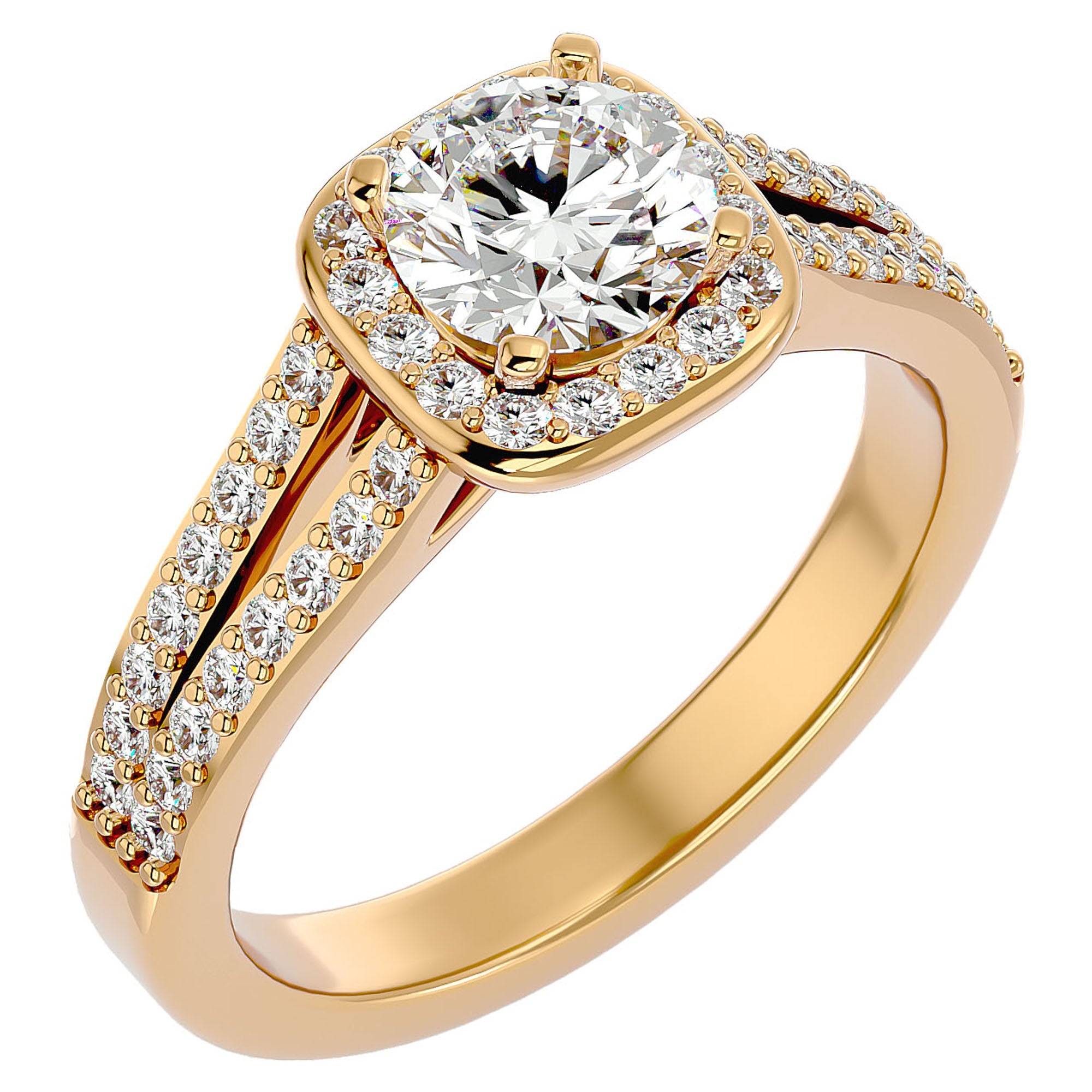 Inel de Logodnă din Aur 14k cu Moissanite Brilliant Rotund Pavé de 1.30 ct din 14k Aur Galben - Castelo.ro