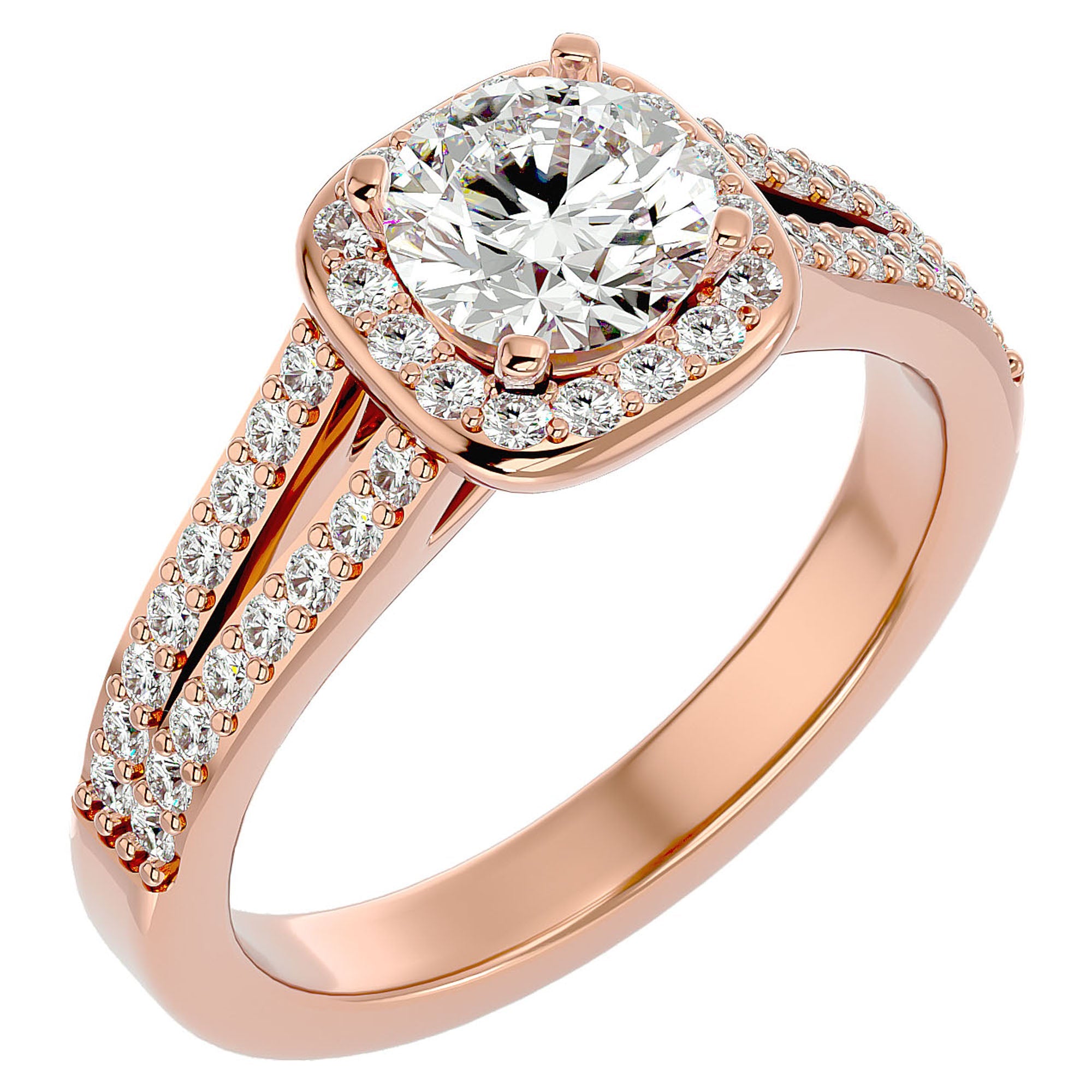 Inel de Logodnă din Aur 14k cu Moissanite Brilliant Rotund Pavé de 1.30 ct din 14k Aur Roz - Castelo.ro