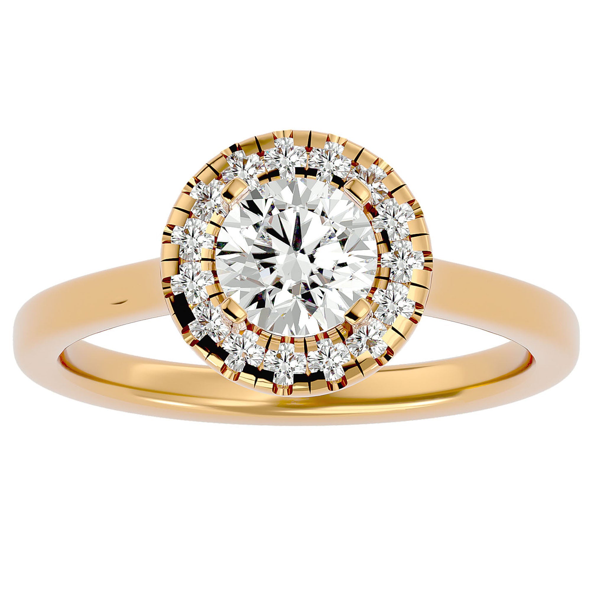 Inel de Logodnă din Aur 14k cu Moissanite Brilliant Rotund Halo de 1.04 ct din 14k Aur Galben - Castelo.ro