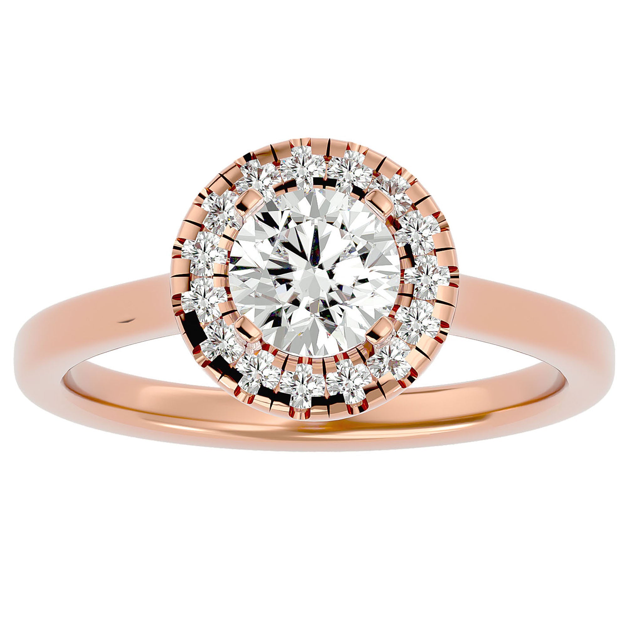 Inel de Logodnă din Aur 14k cu Moissanite Brilliant Rotund Halo de 1.04 ct din 14k Aur Roz - Castelo.ro